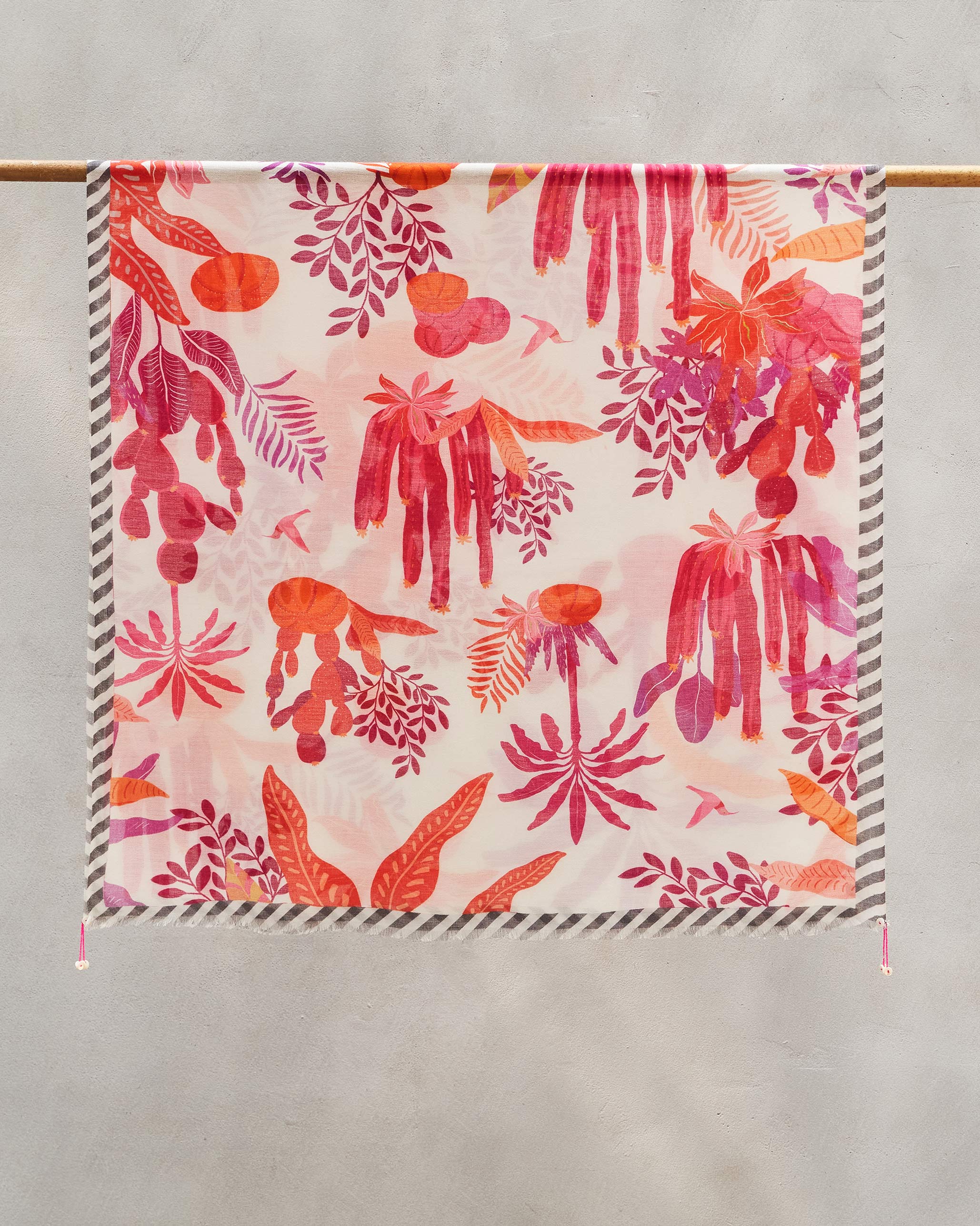Colouful Cacti Scarf - White & Fuchsia Print - Image 3