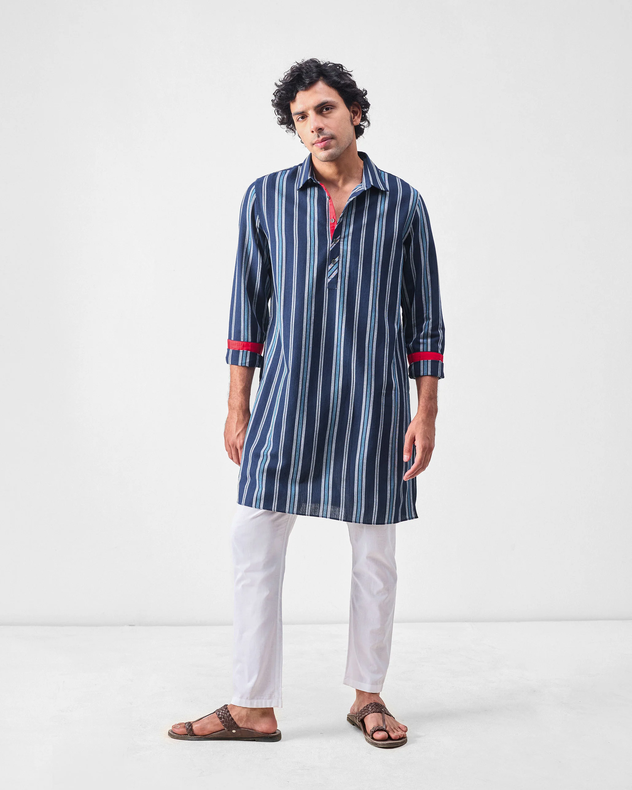 Comoros Kurta - Blue & Navy Stripes - Image 2