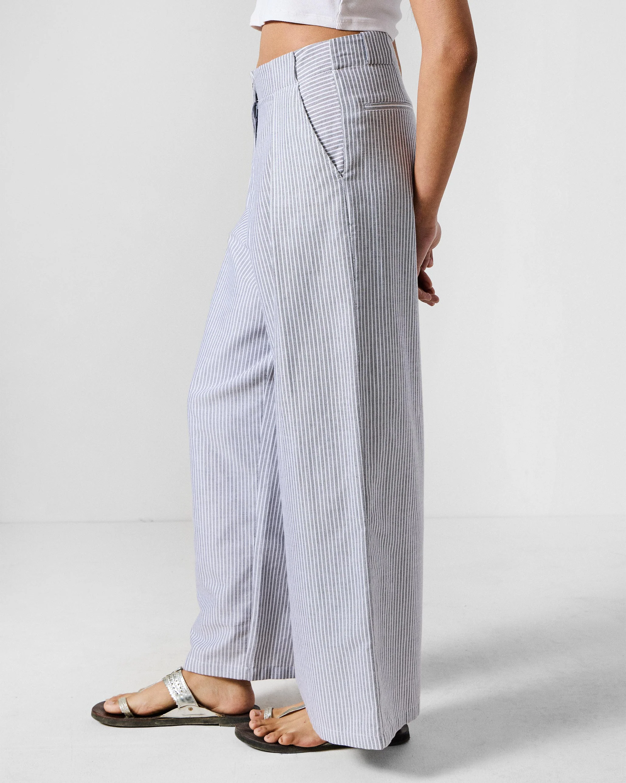 Costa Pants - Grey & White Stripes - Image 2