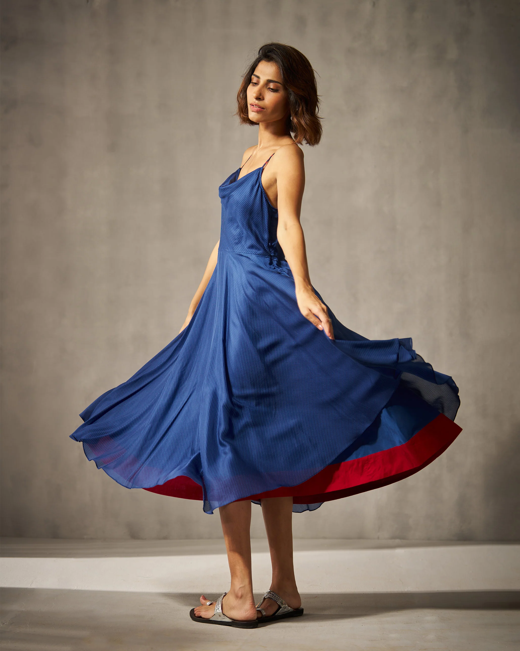 Cowl Dress - Blue Checks - Image 2