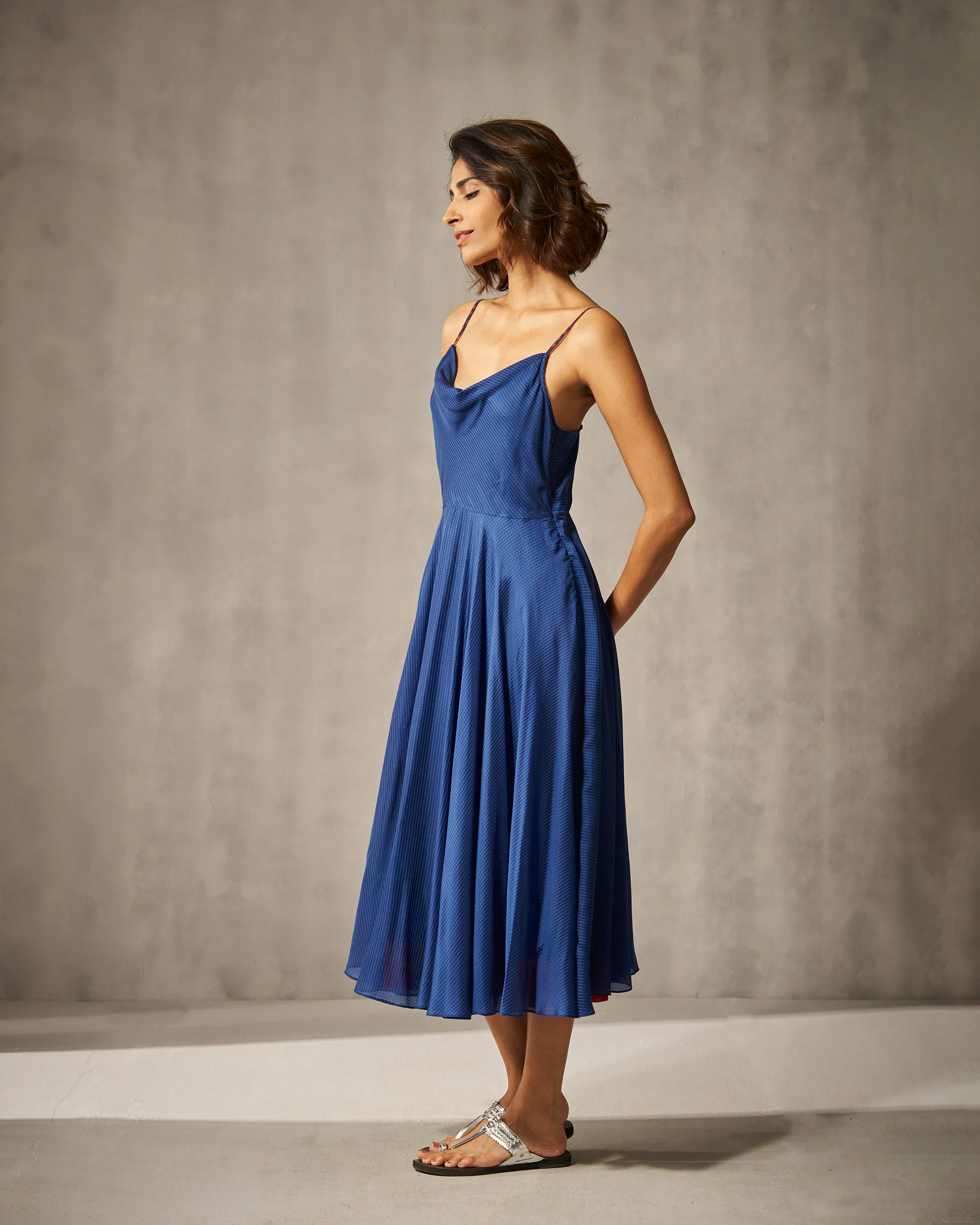 Cowl Dress - Blue Checks - Image 4