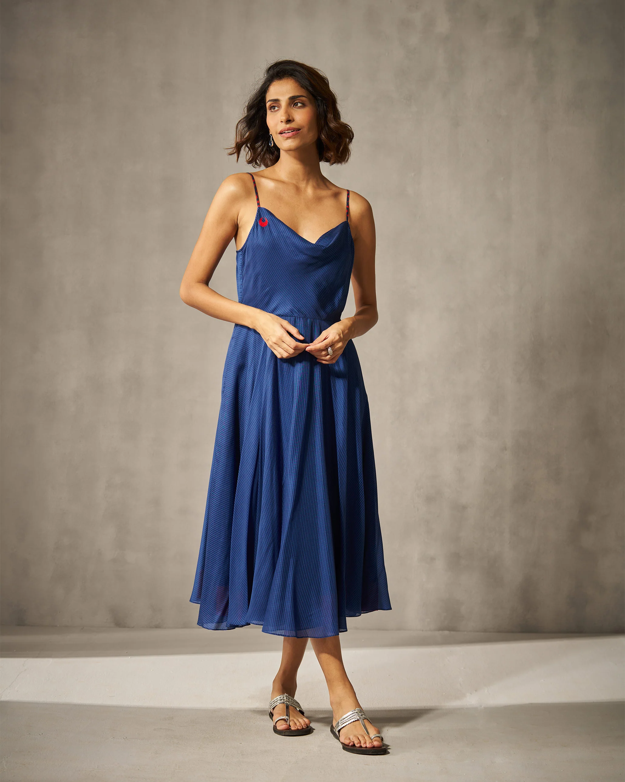 Cowl Dress - Blue Checks - Image 6
