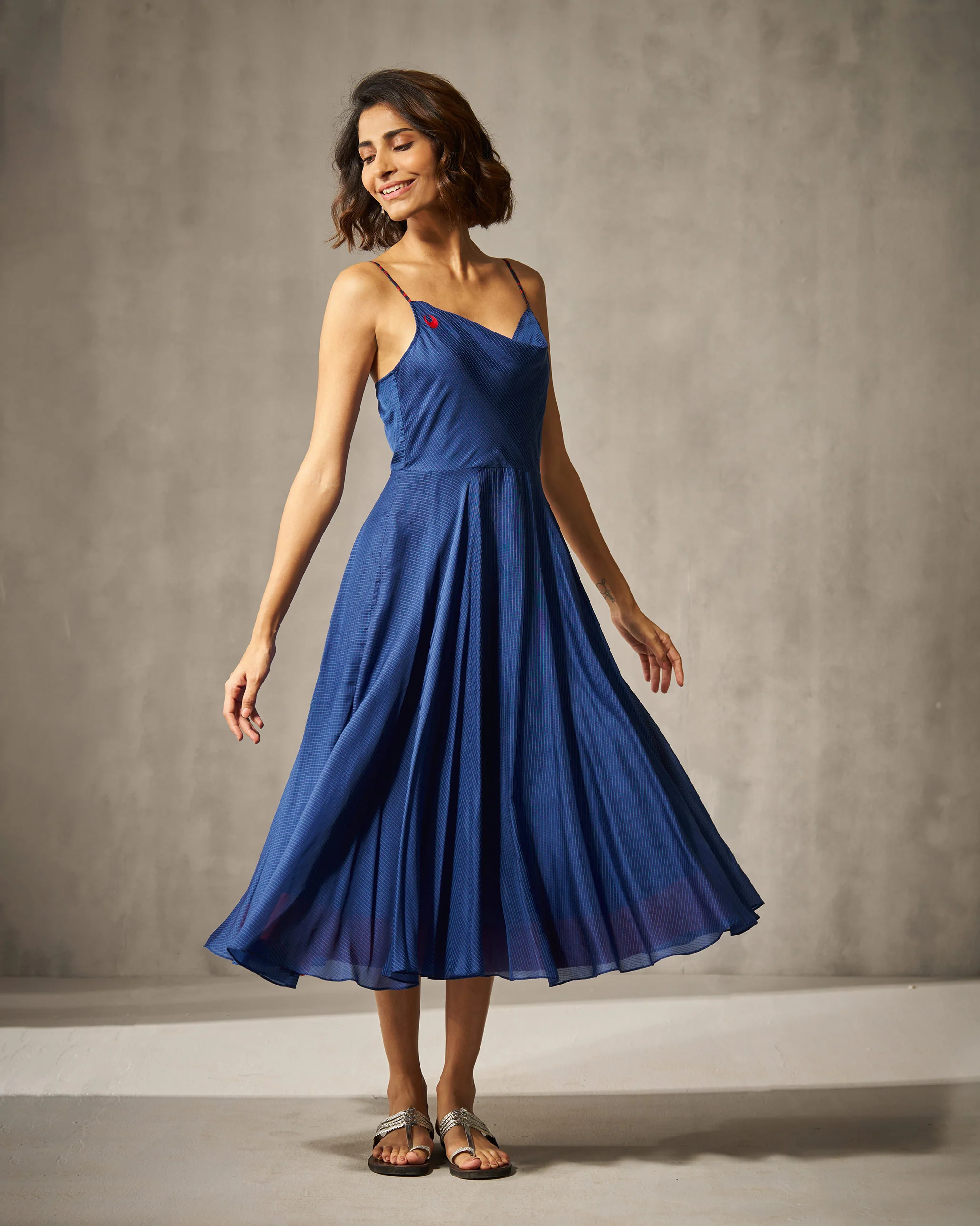 Cowl Dress - Blue Checks - Image 8