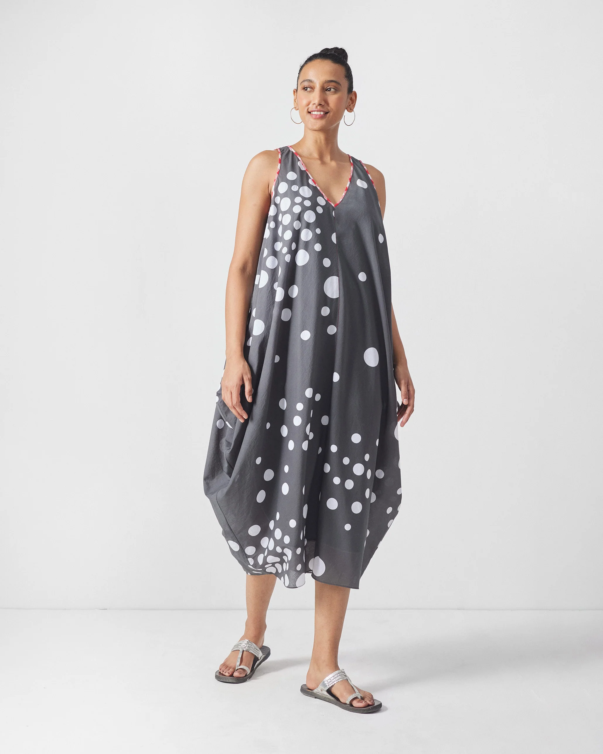 Cowl Dress with Slip - Charcoal & White Print - Image 5