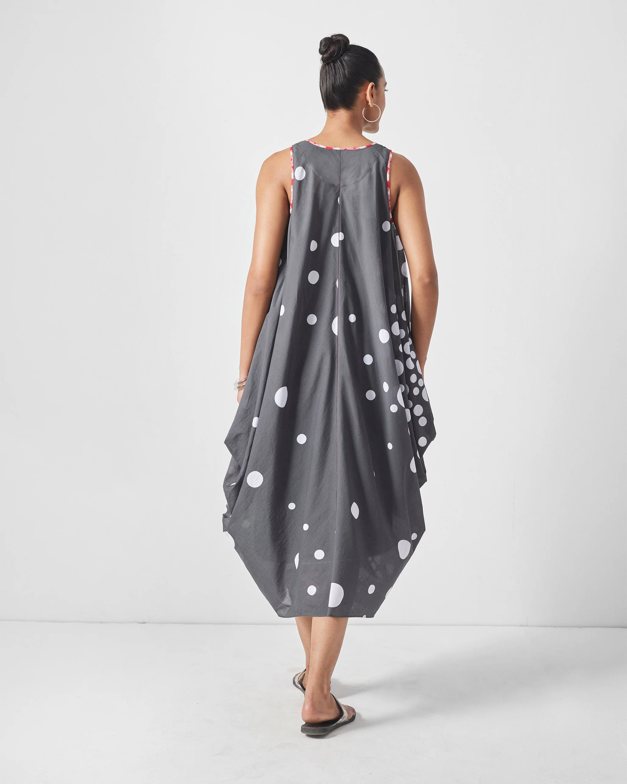 Cowl Dress with Slip - Charcoal & White Print - Image 6