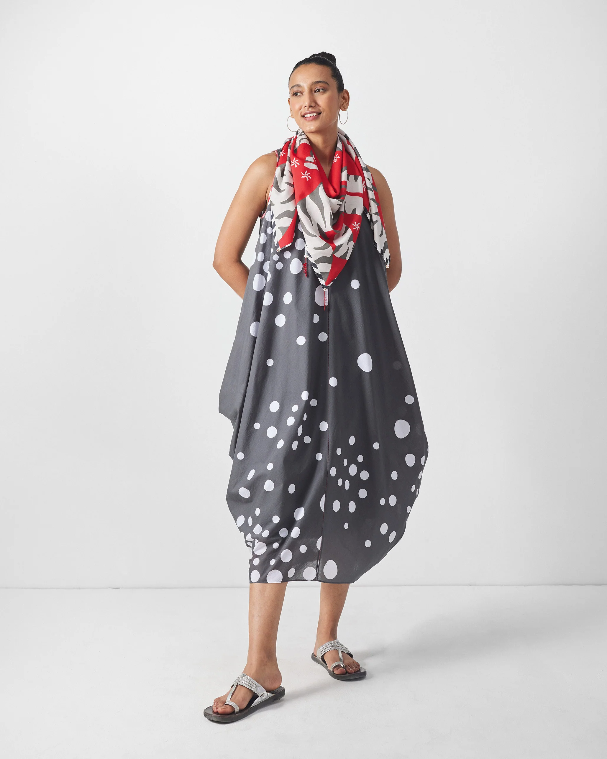Cowl Dress with Slip - Charcoal & White Print - Image 7