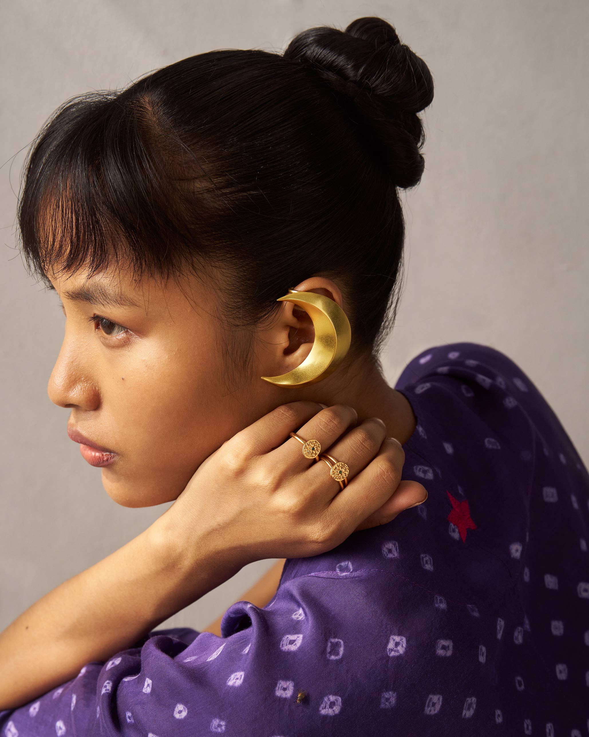 Crescent Ear Cuff - Gold - Image 4