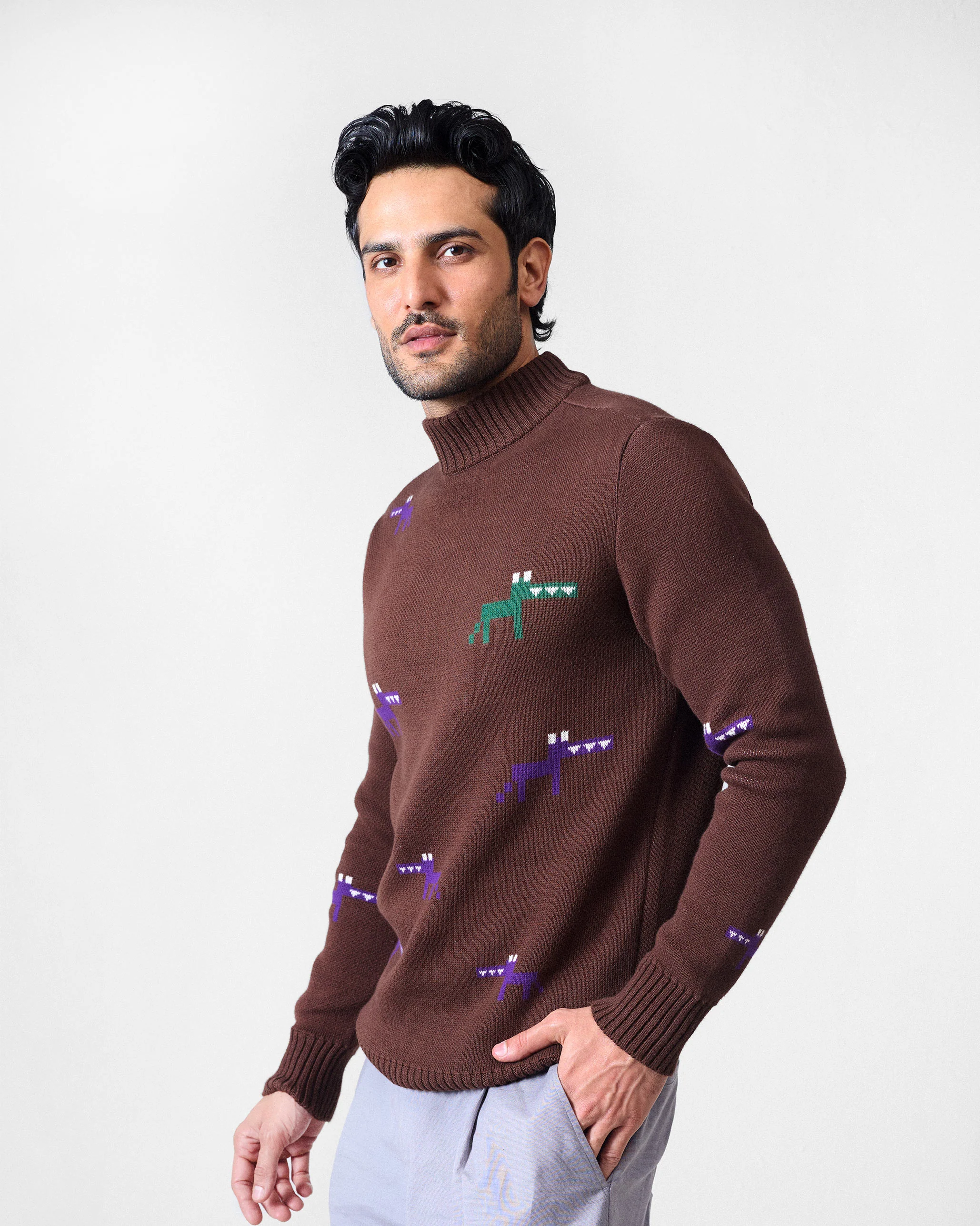Crew Neck Sweater - Brown - Image 2