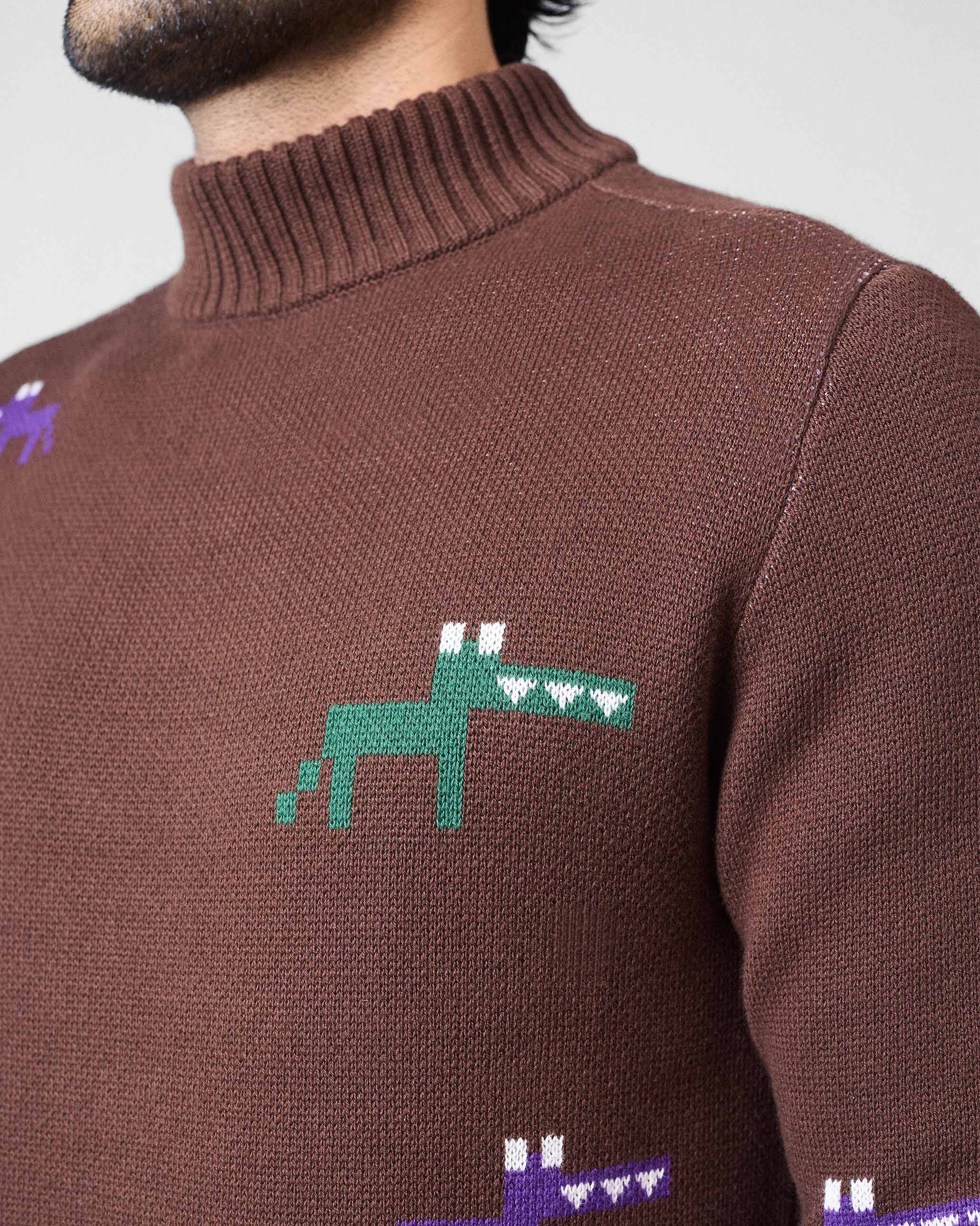 Crew Neck Sweater - Brown - Image 4