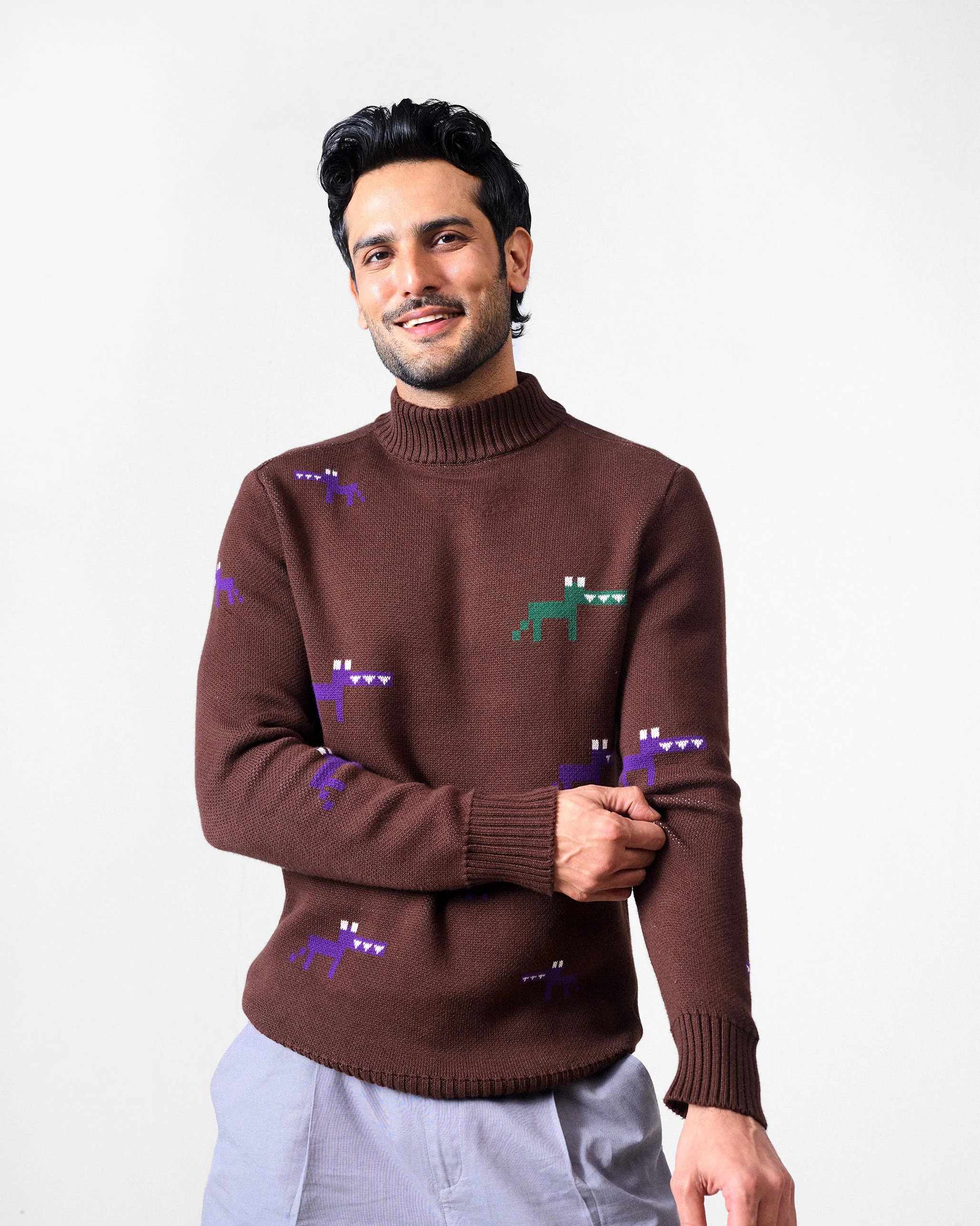 Crew Neck Sweater - Brown - Image 5