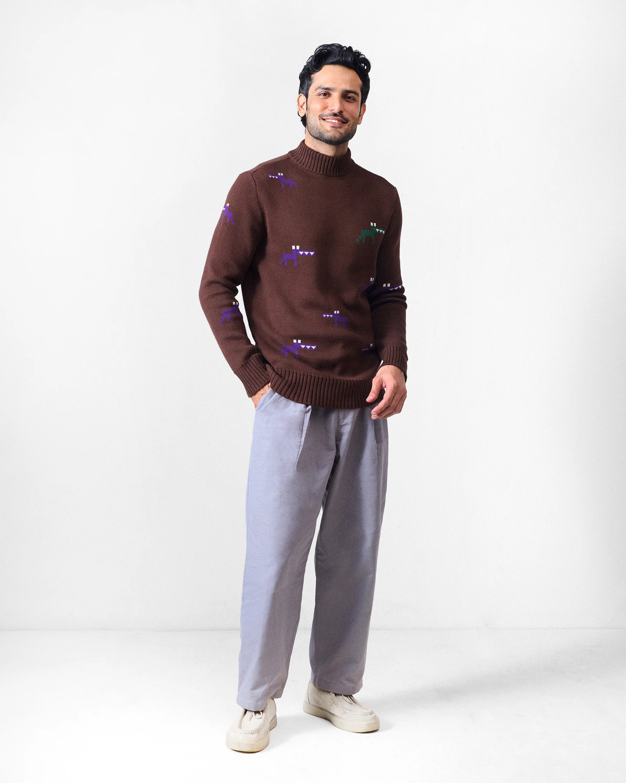 Crew Neck Sweater - Brown - Image 6