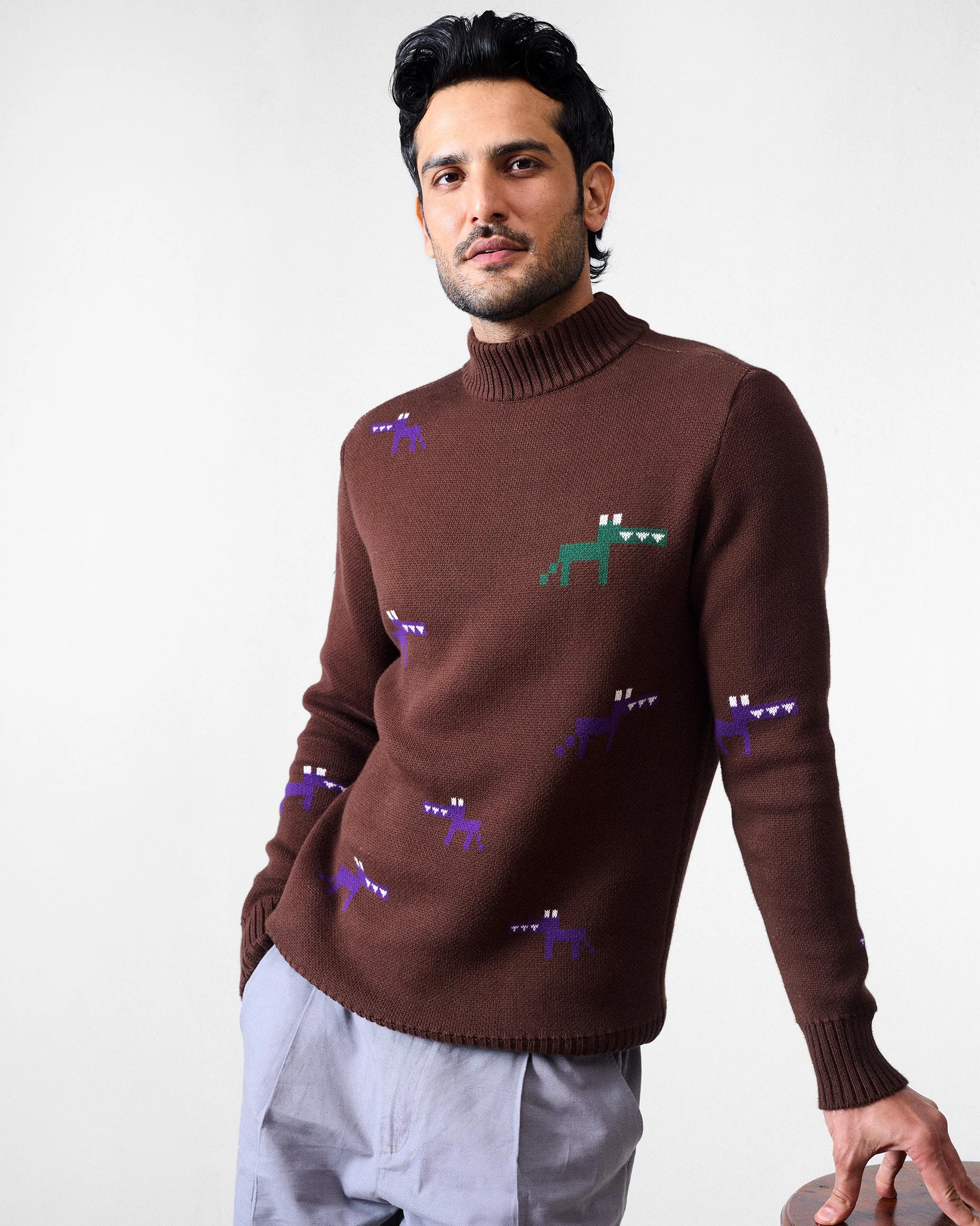 Crew Neck Sweater - Brown - Image 7