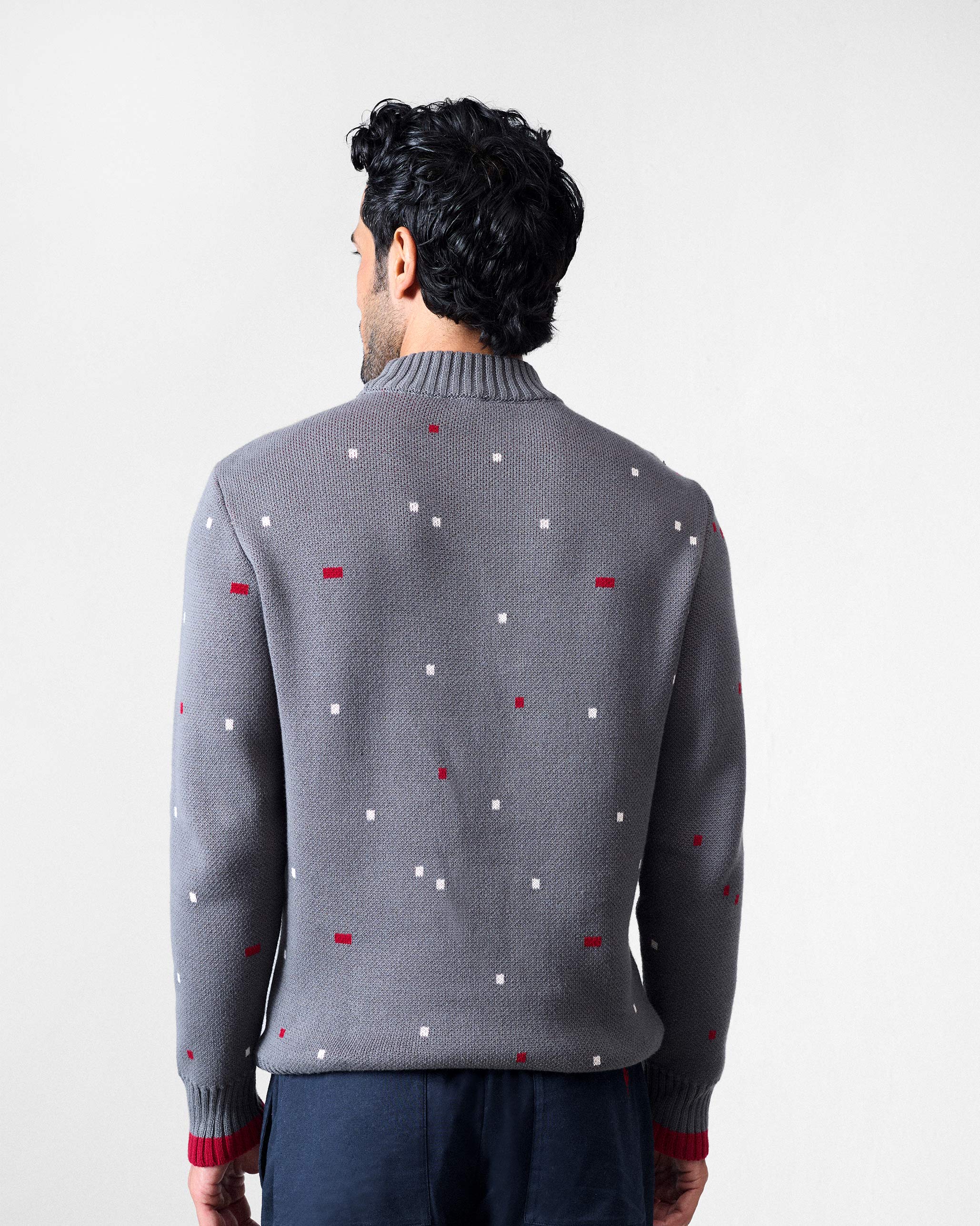 Crew Neck Sweater - Charcoal & Red - Image 2
