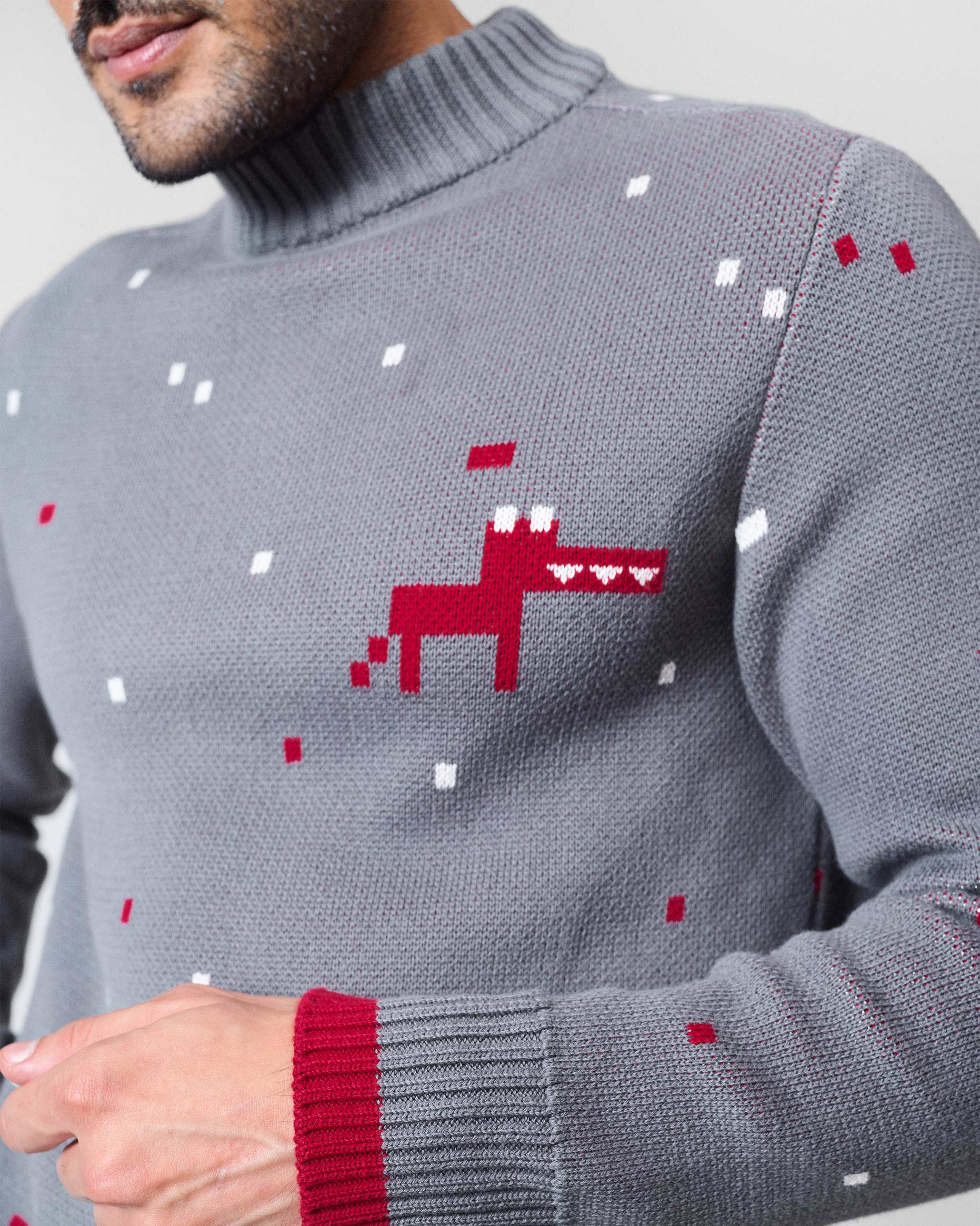Crew Neck Sweater - Charcoal & Red - Image 4