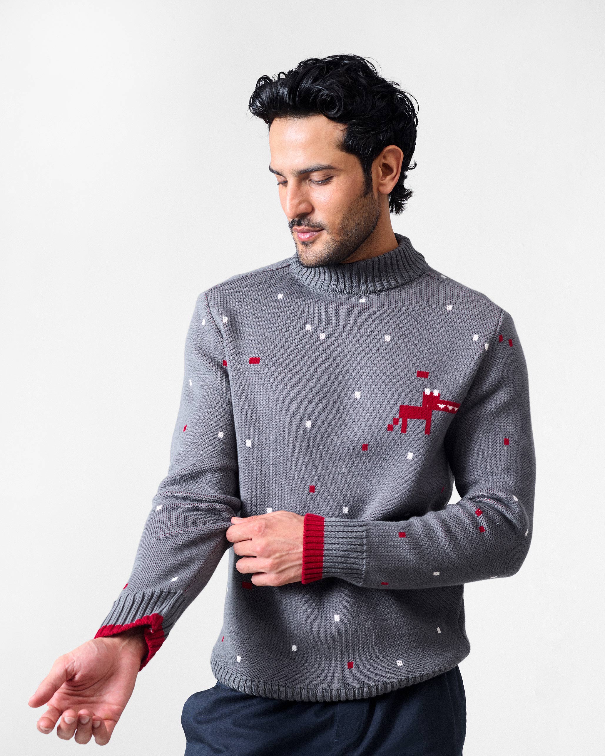 Crew Neck Sweater - Charcoal & Red - Image 5