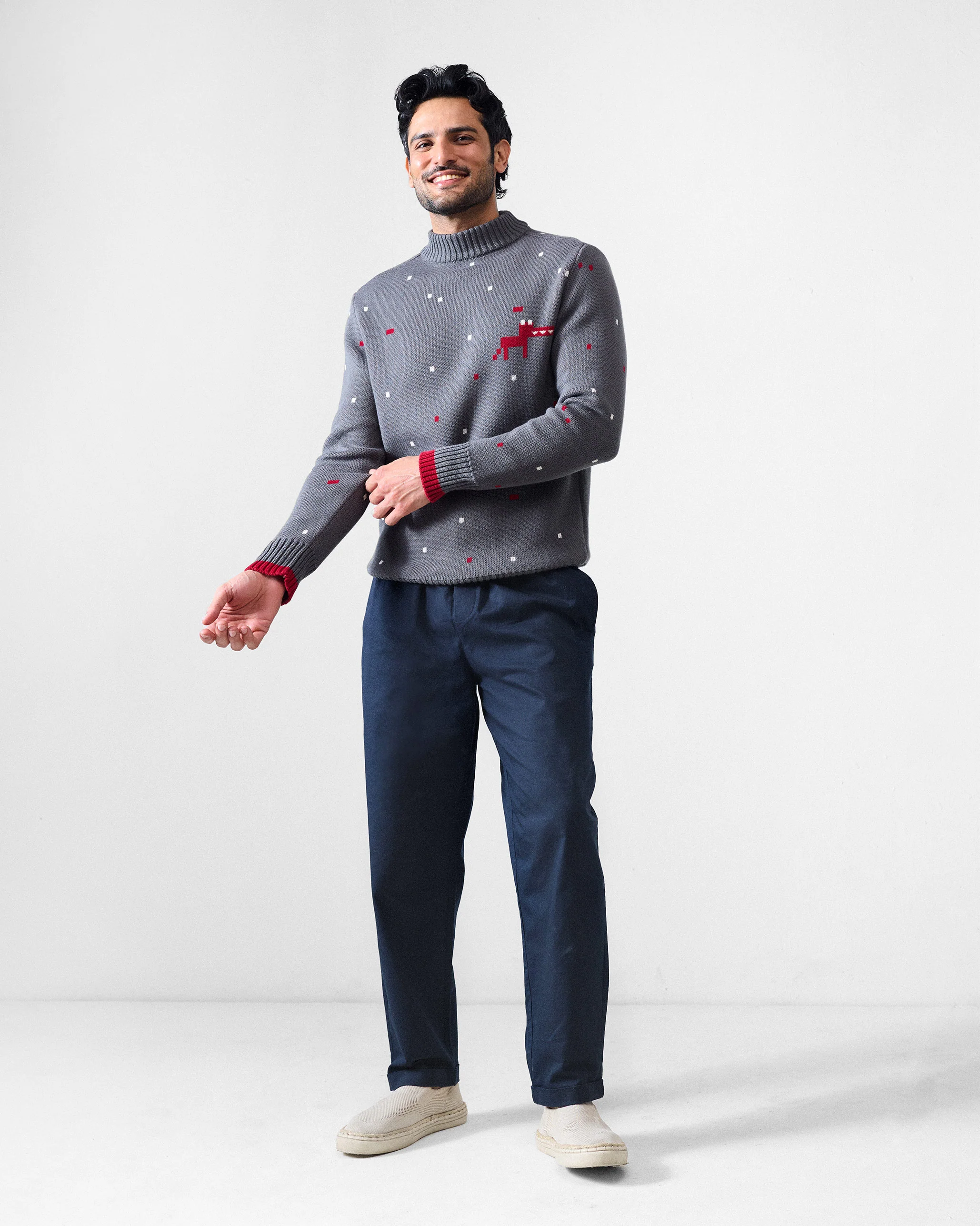 Crew Neck Sweater - Charcoal & Red - Image 7