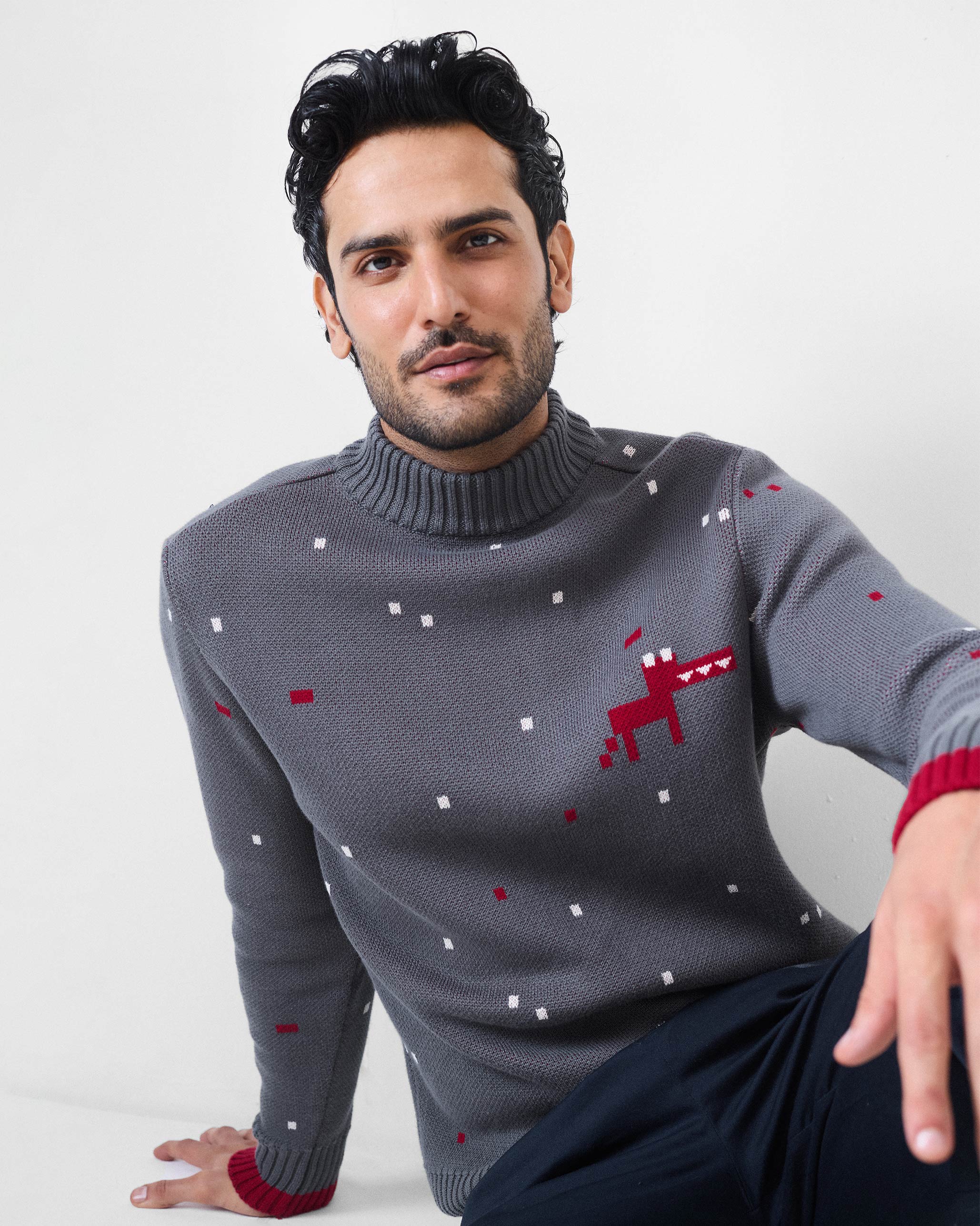 Crew Neck Sweater - Charcoal & Red - Image 9