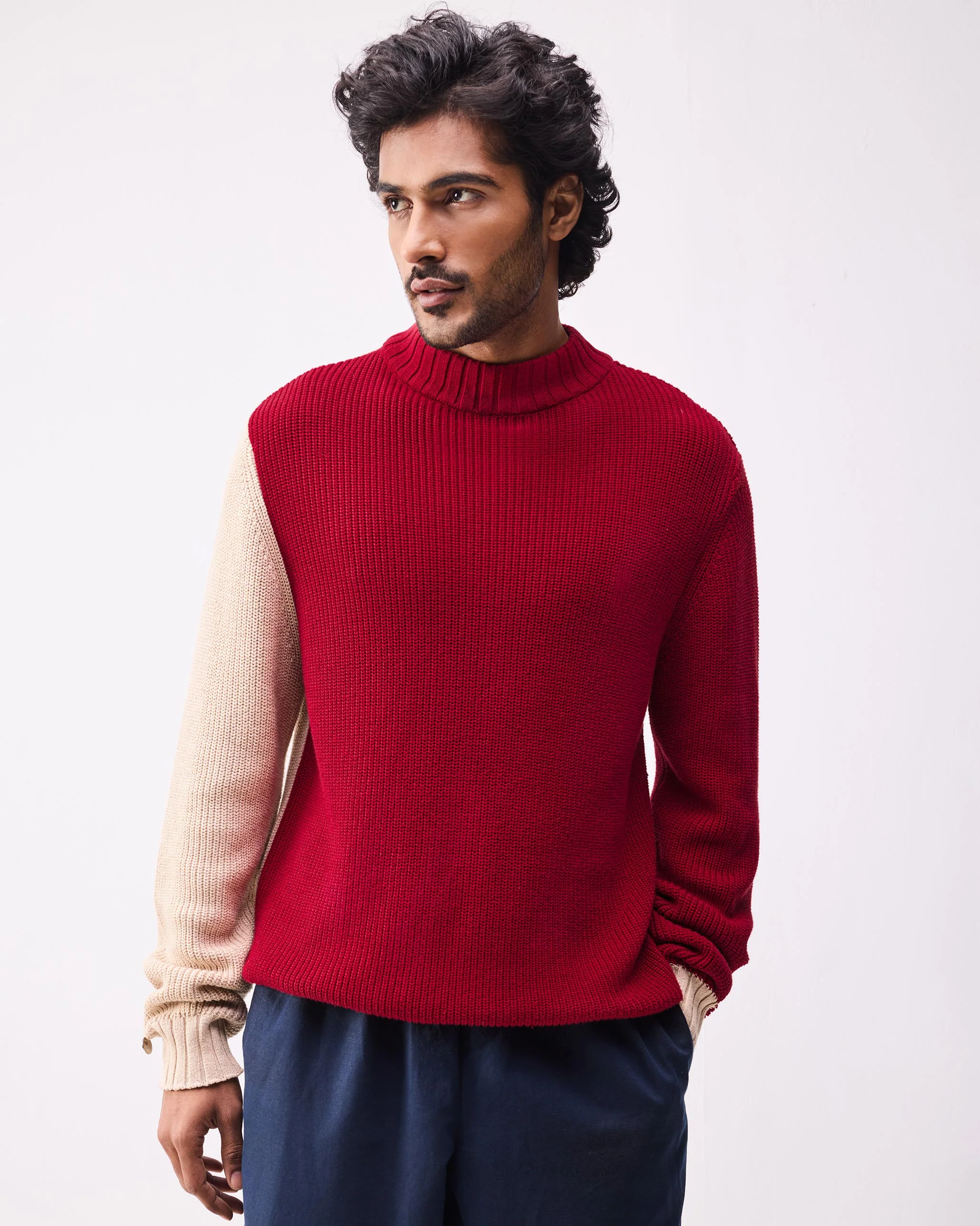 Crew-Neck Sweater - Dark Red - Image 2