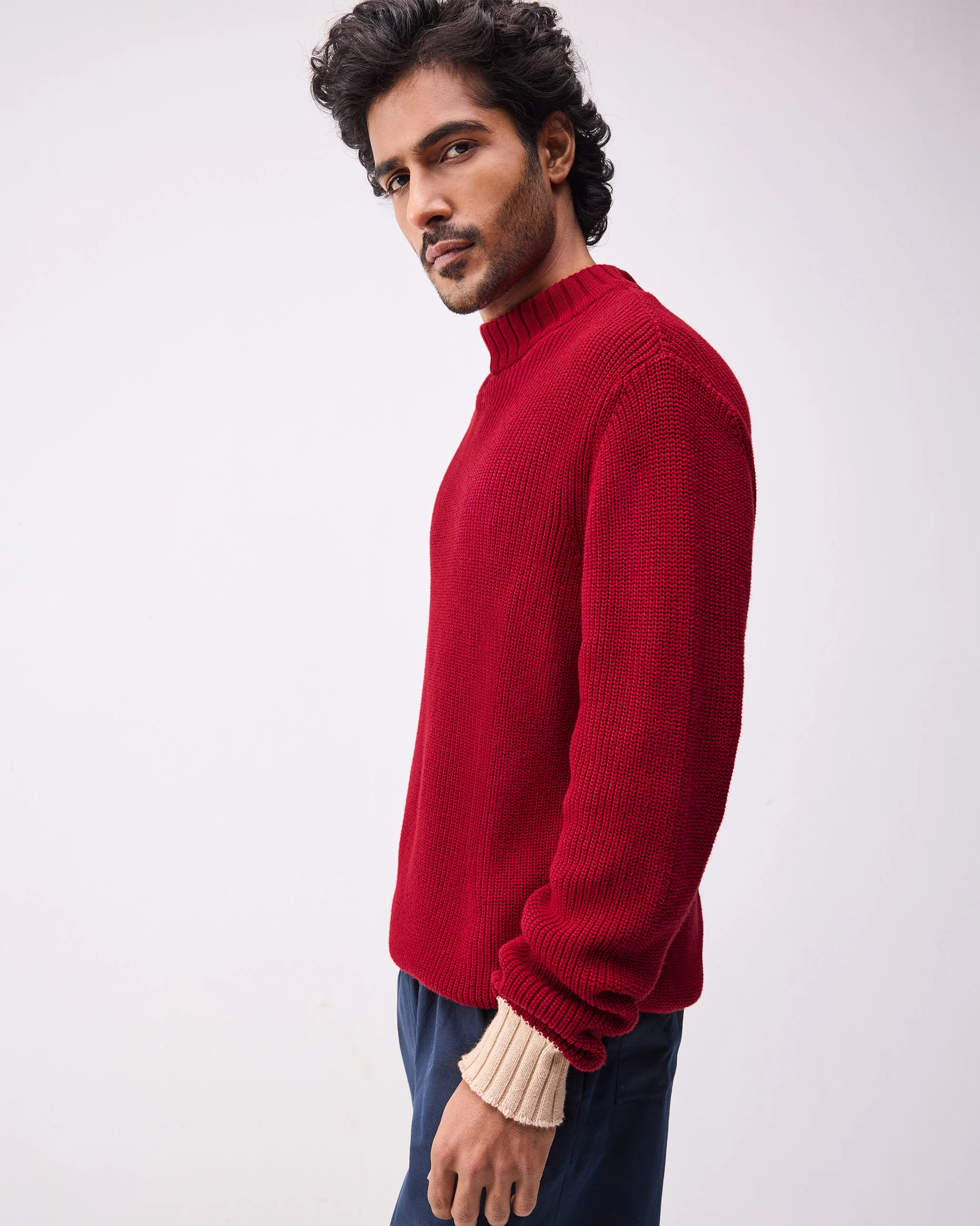 Crew-Neck Sweater - Dark Red - Image 3
