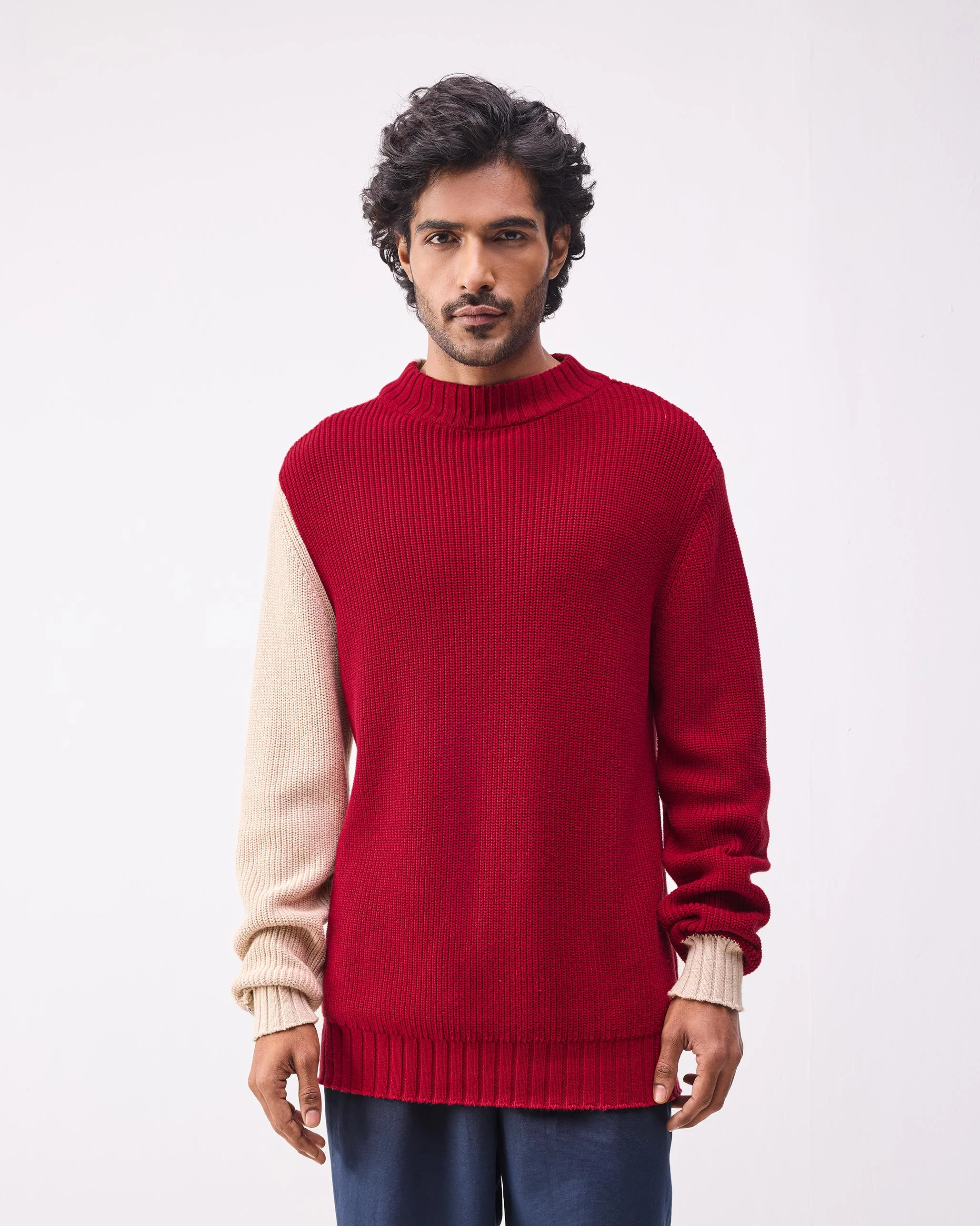 Crew-Neck Sweater - Dark Red - Image 5