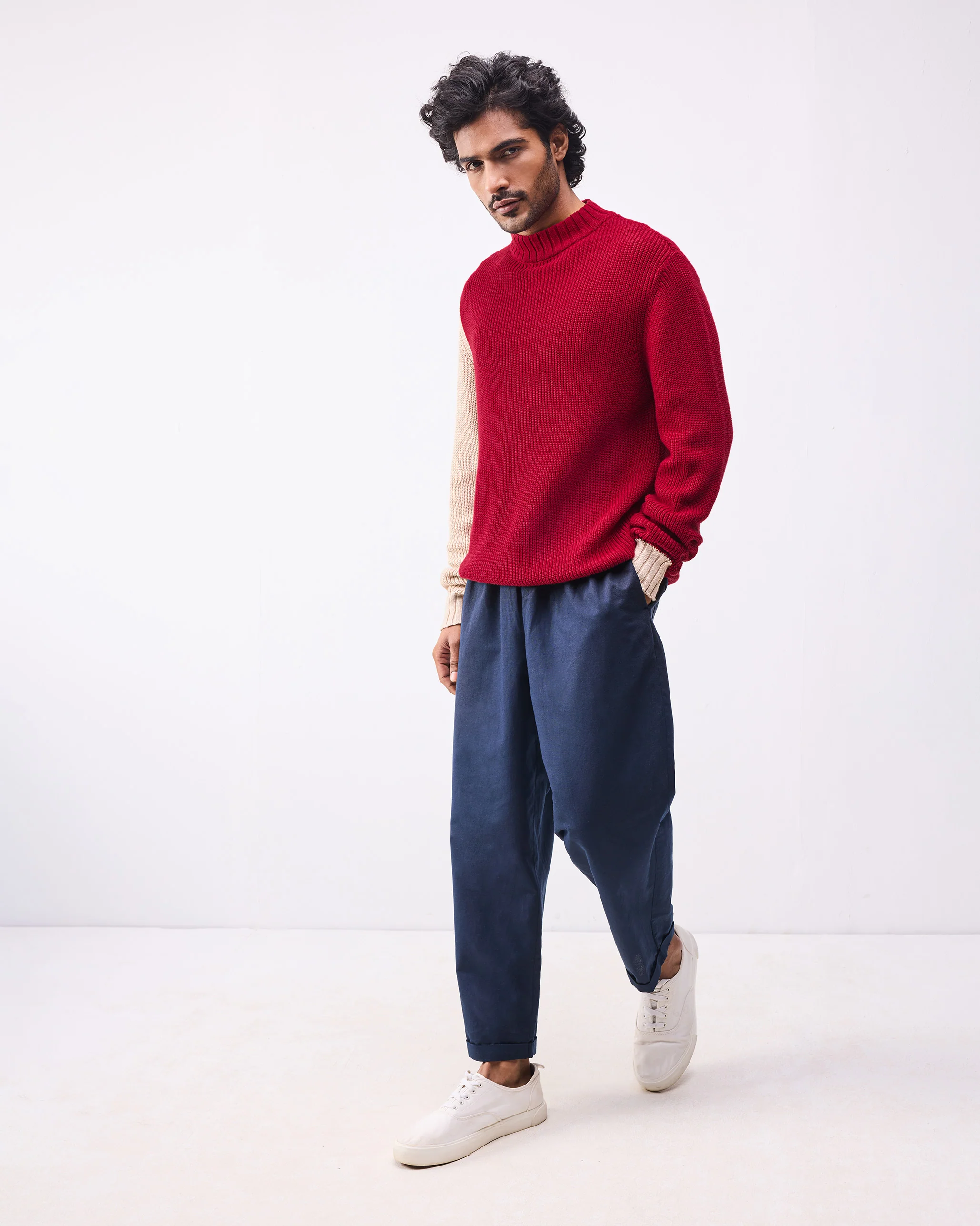 Crew-Neck Sweater - Dark Red - Image 6