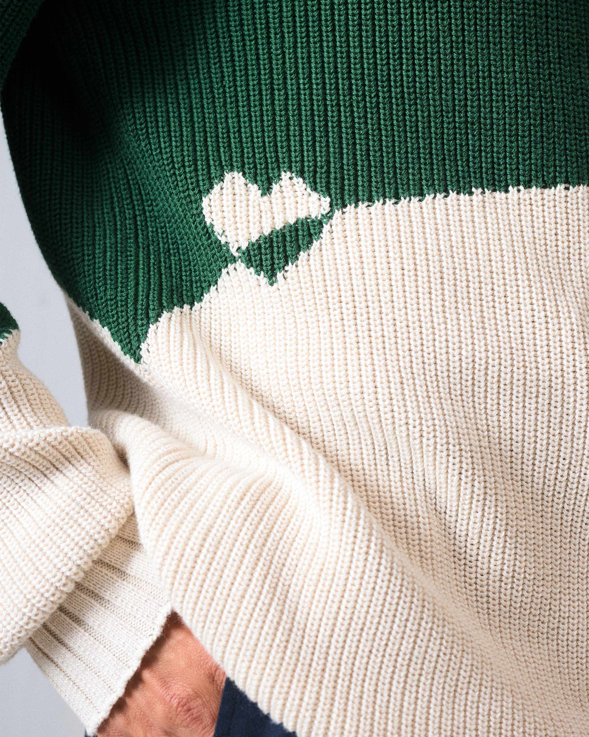 Crew Neck Sweater - Green & Ivory - Image 2