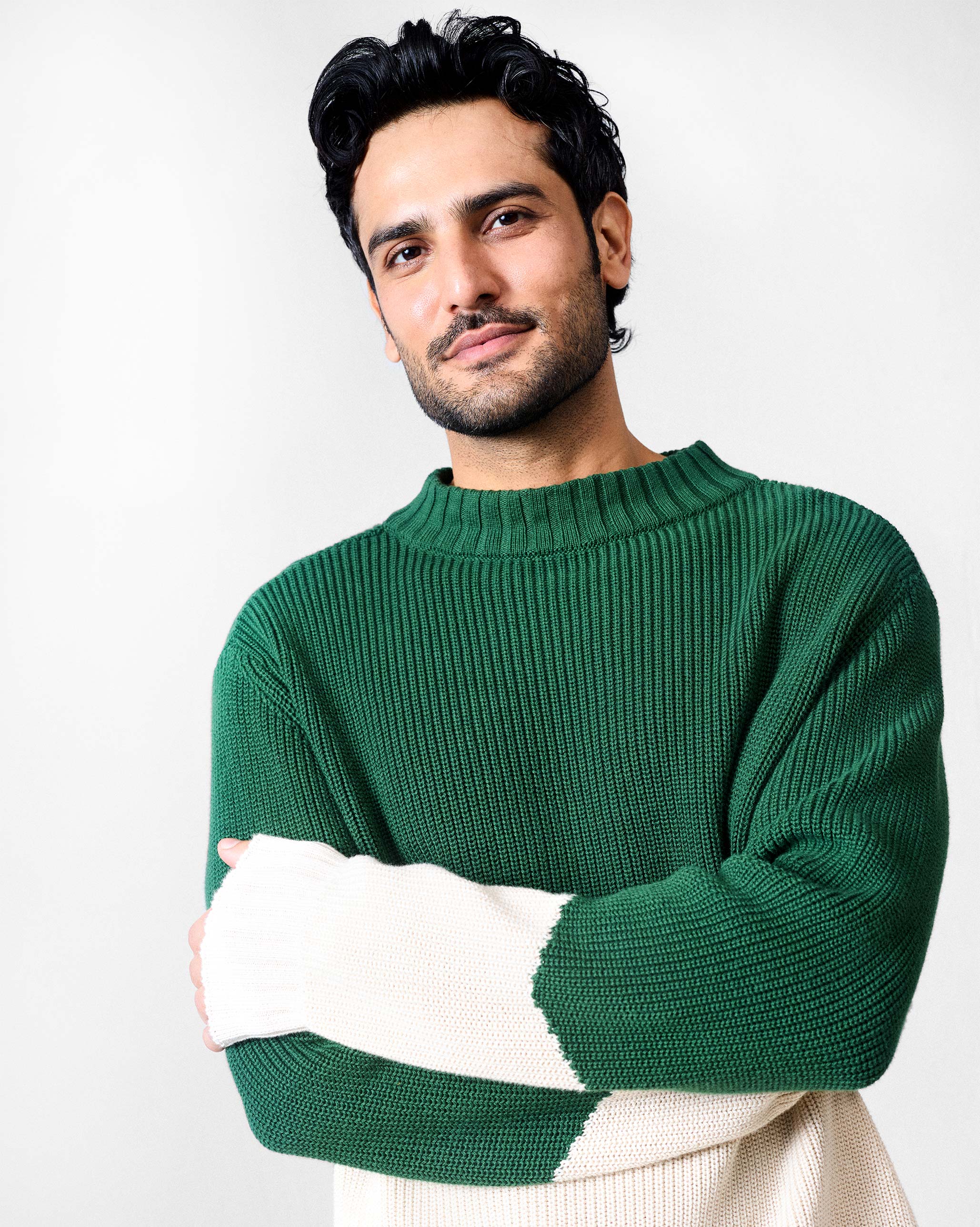 Crew Neck Sweater - Green & Ivory - Image 7