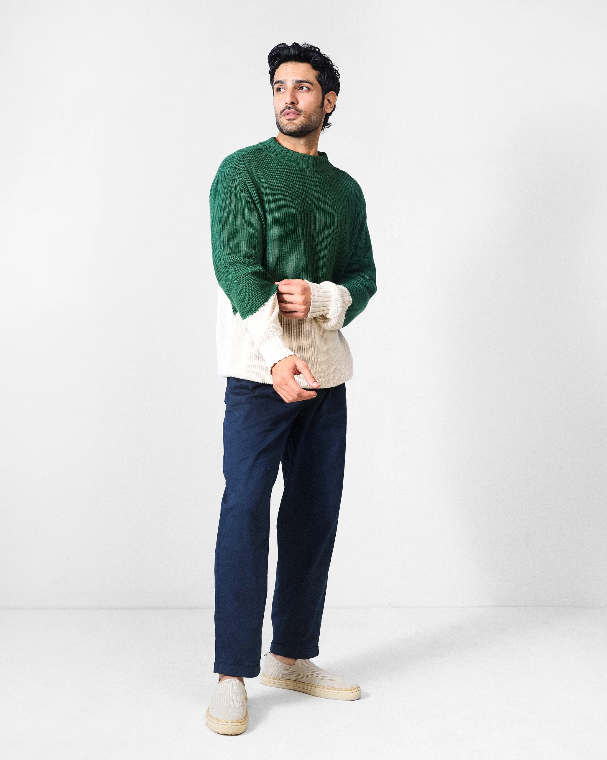 Crew Neck Sweater - Green & Ivory - Image 8
