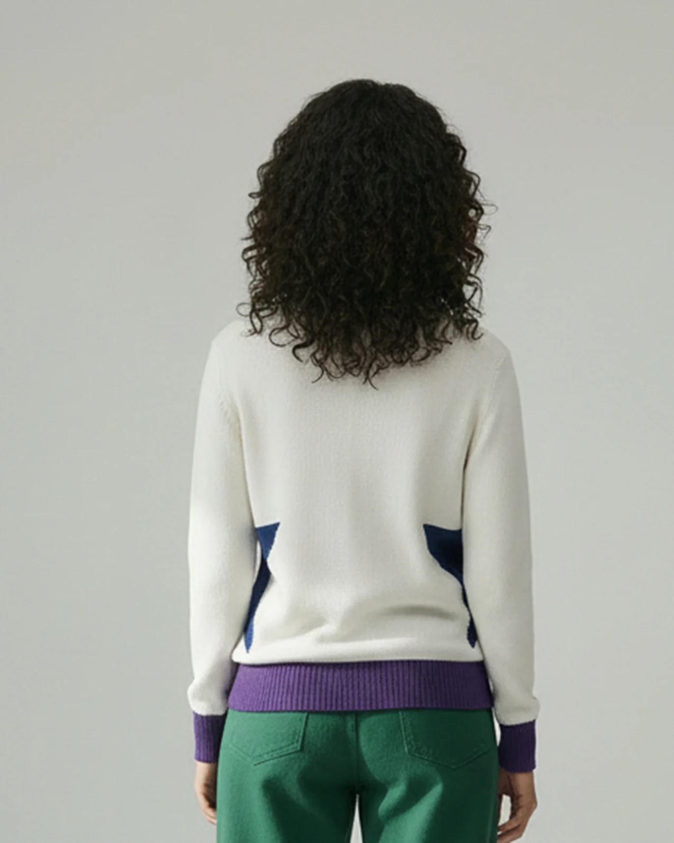 Crew Neck Sweater - Ivory & Navy - Image 2