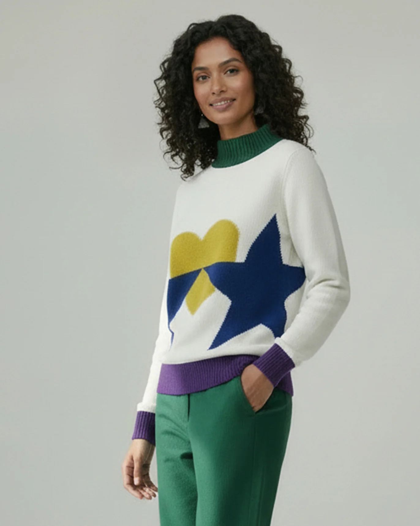 Crew Neck Sweater - Ivory & Navy - Image 4