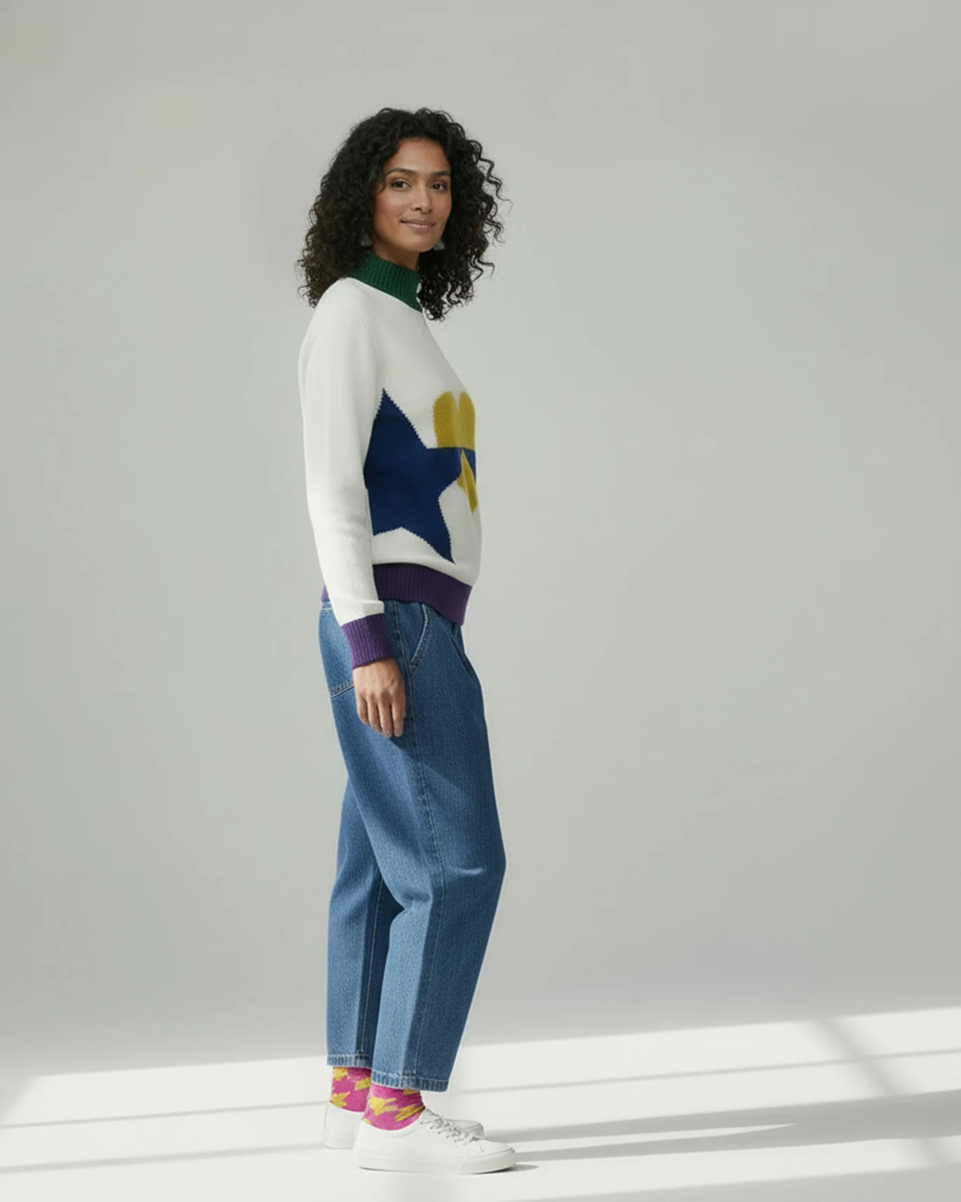 Crew Neck Sweater - Ivory & Navy - Image 5
