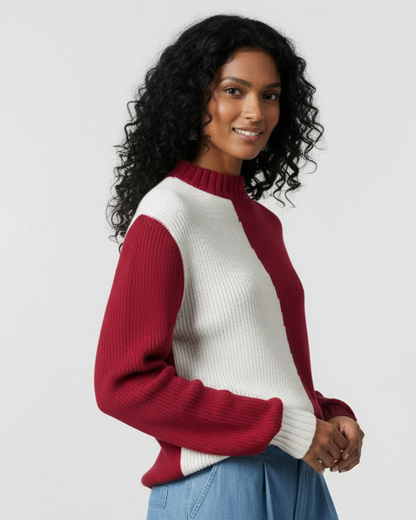 Crew Neck Sweater - Ivory & Red - Image 3