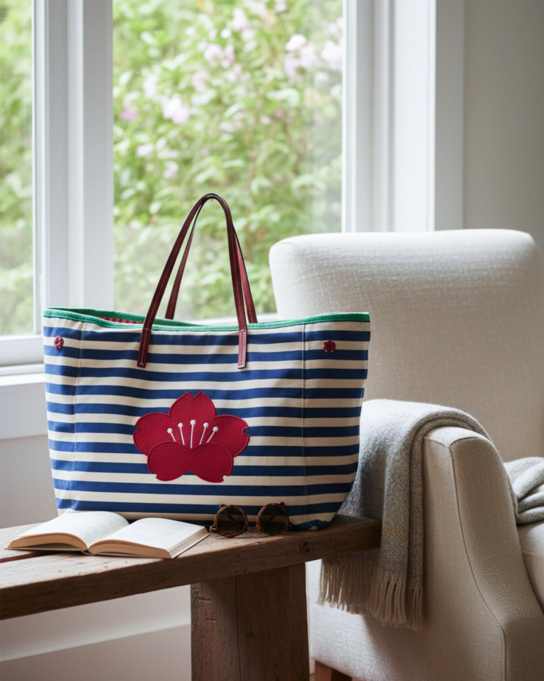 Crimson Bloom Bag - Blue & White Stripes - Image 2