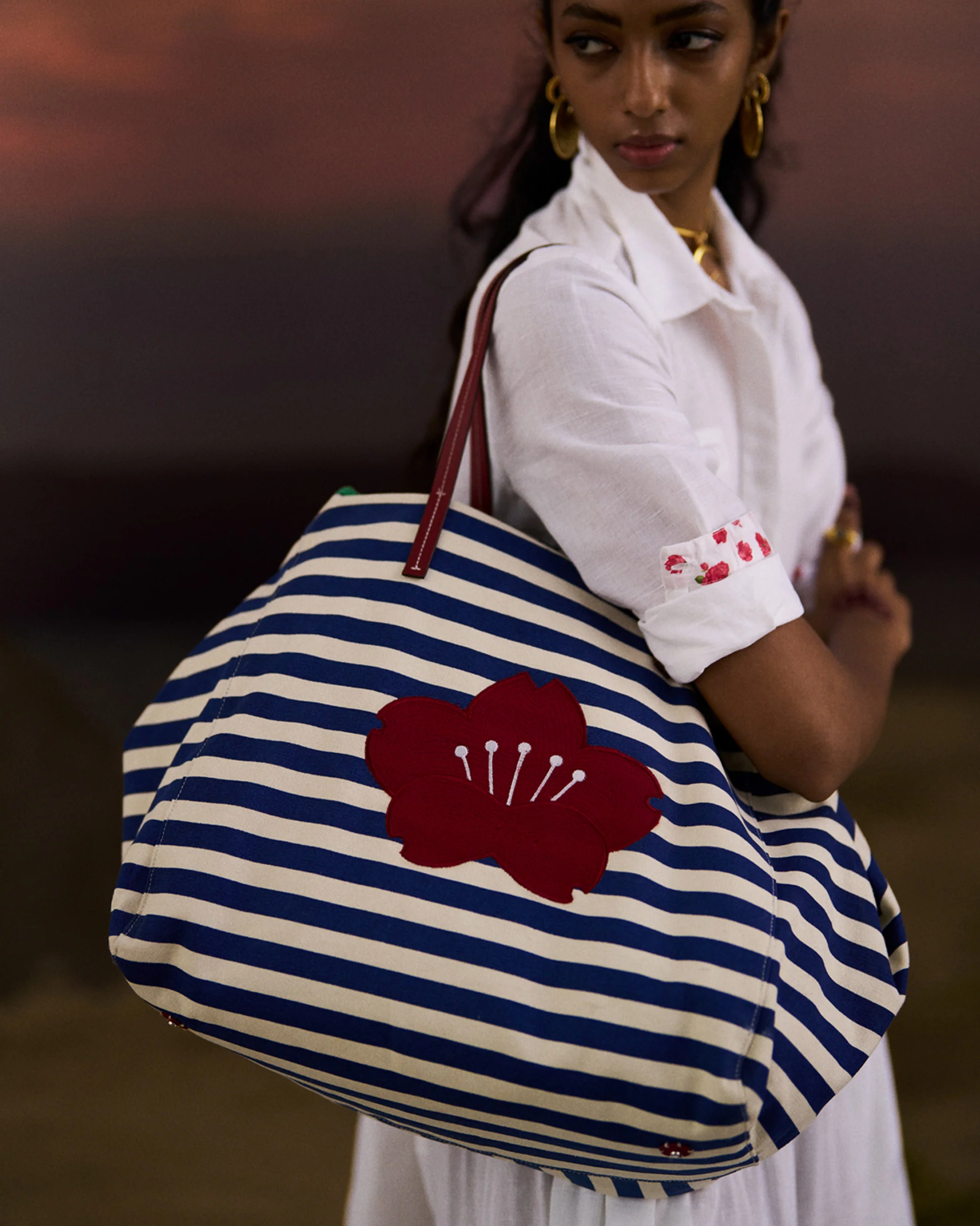Crimson Bloom Bag - Blue & White Stripes - Image 9