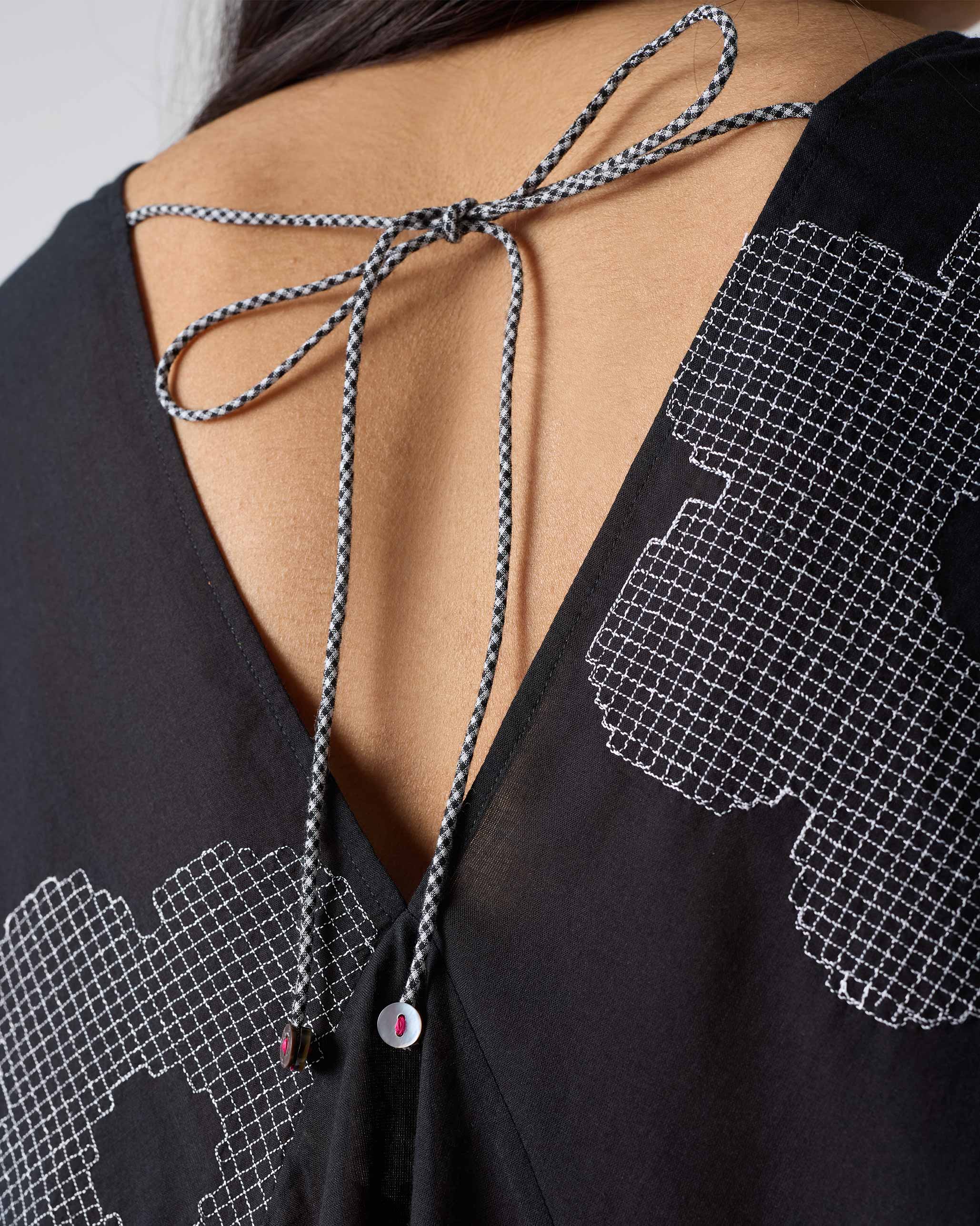 Curved Hem Top - Black & White Embroidery - Image 2