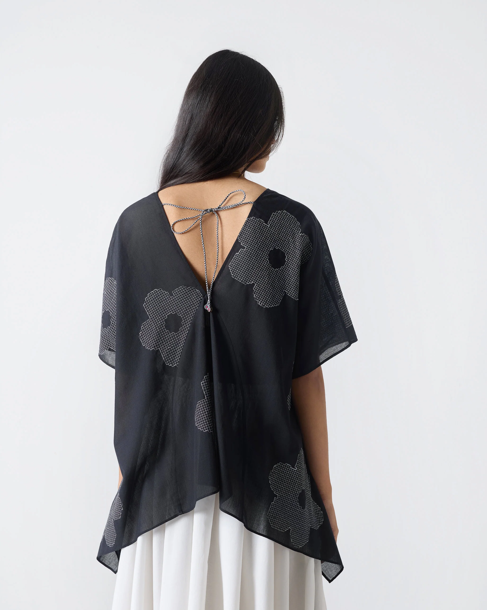 Curved Hem Top - Black & White Embroidery - Image 4