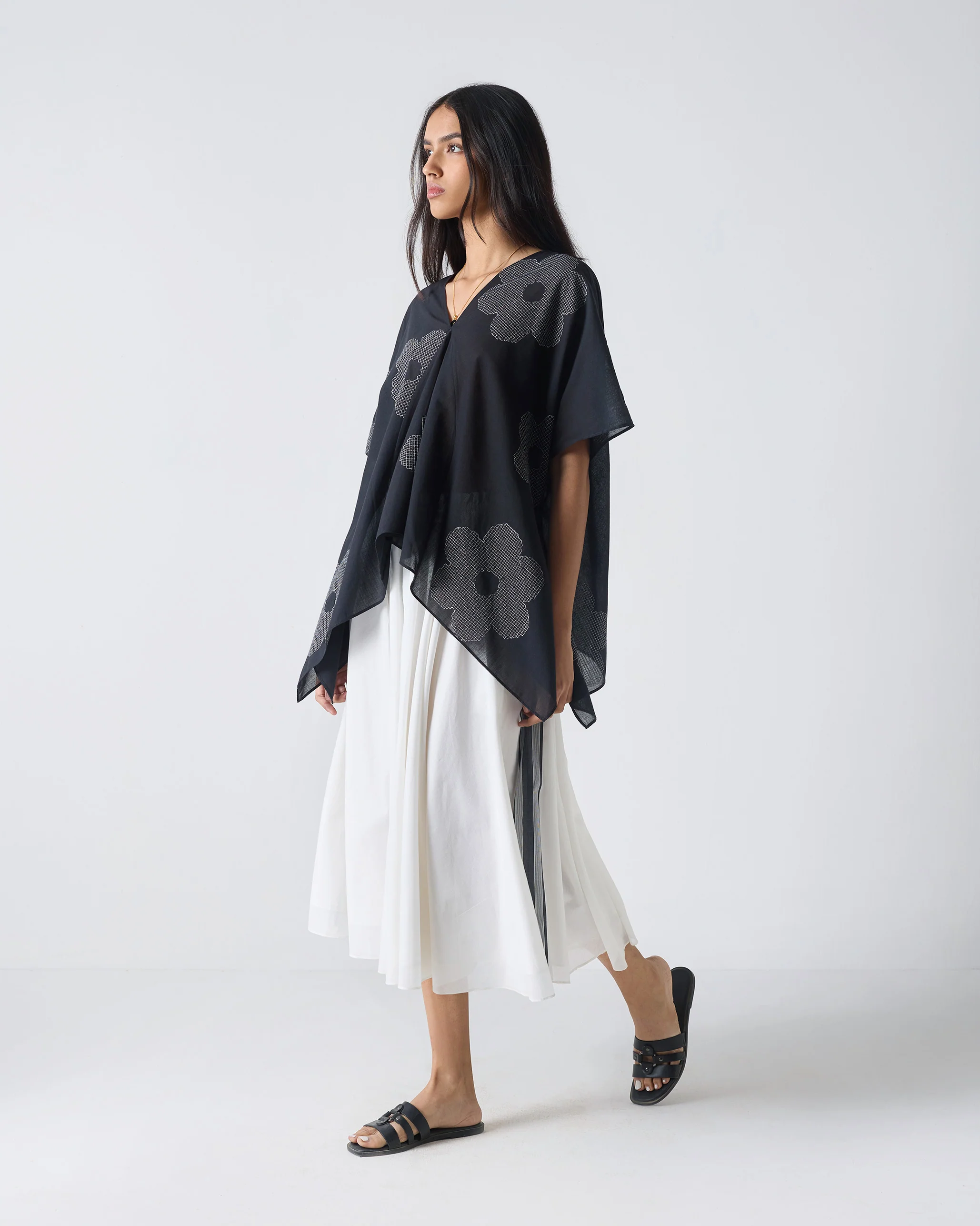 Curved Hem Top - Black & White Embroidery - Image 6