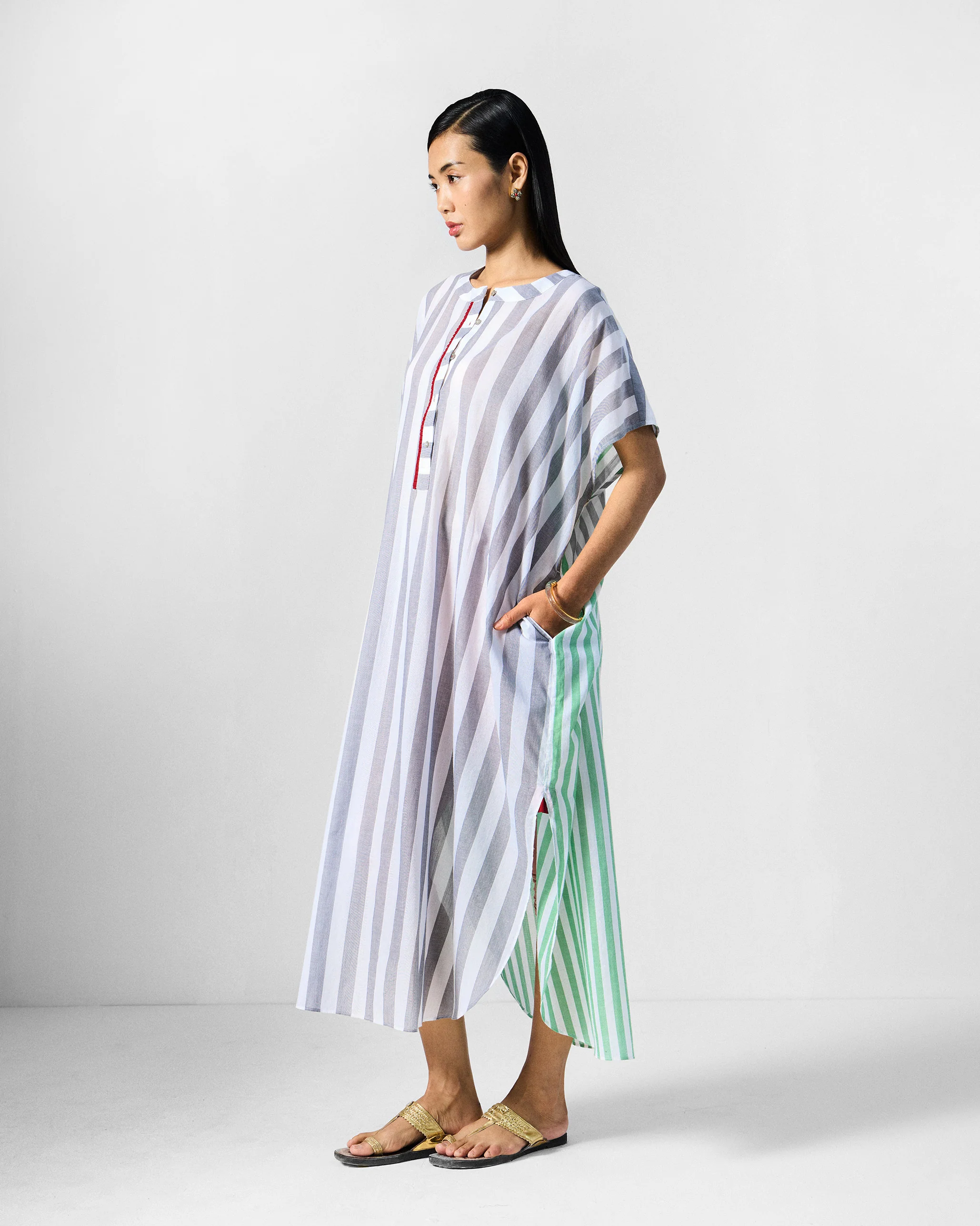 Dali Kaftan - Green & Grey Stripes - Image 2