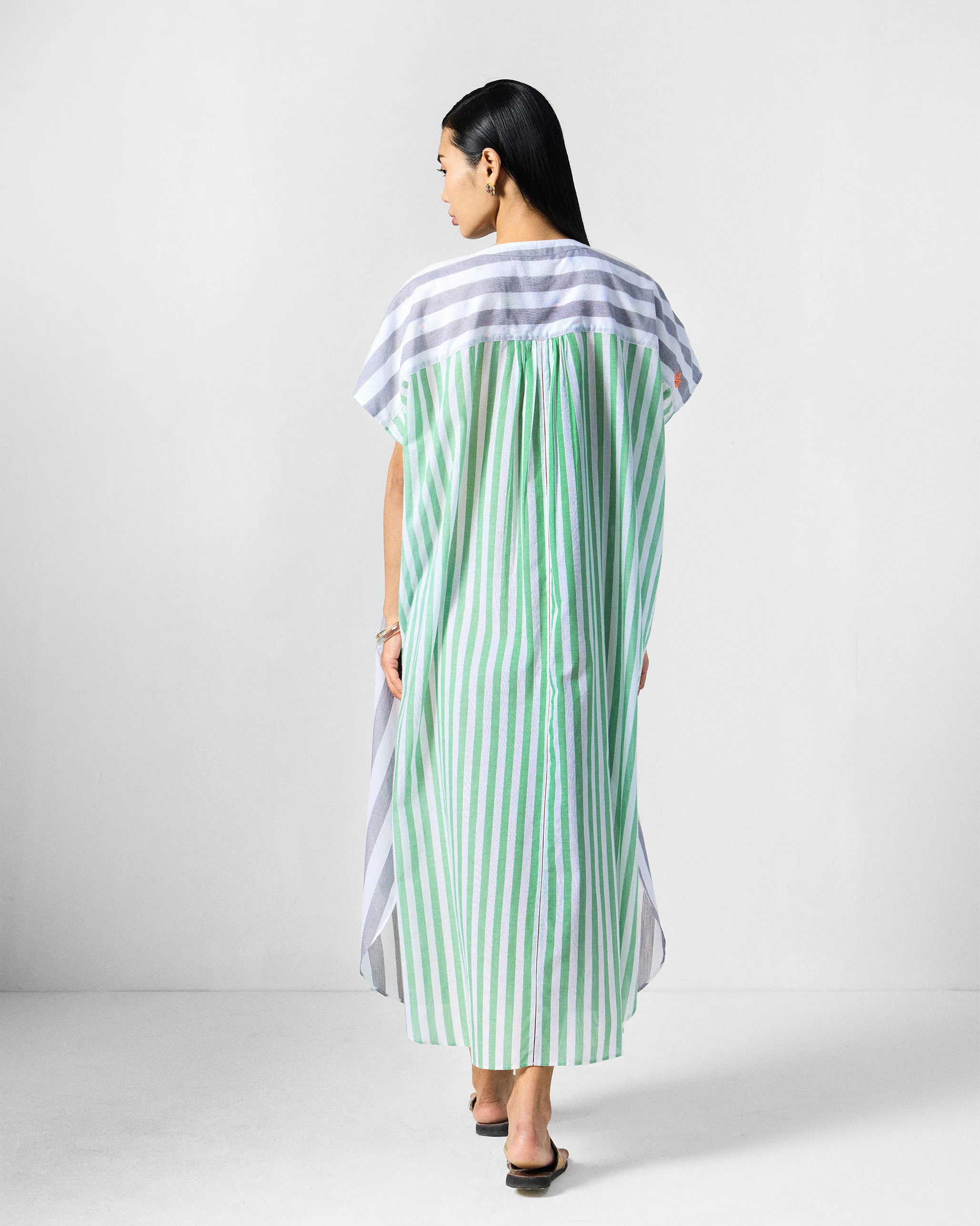 Dali Kaftan - Green & Grey Stripes - Image 3