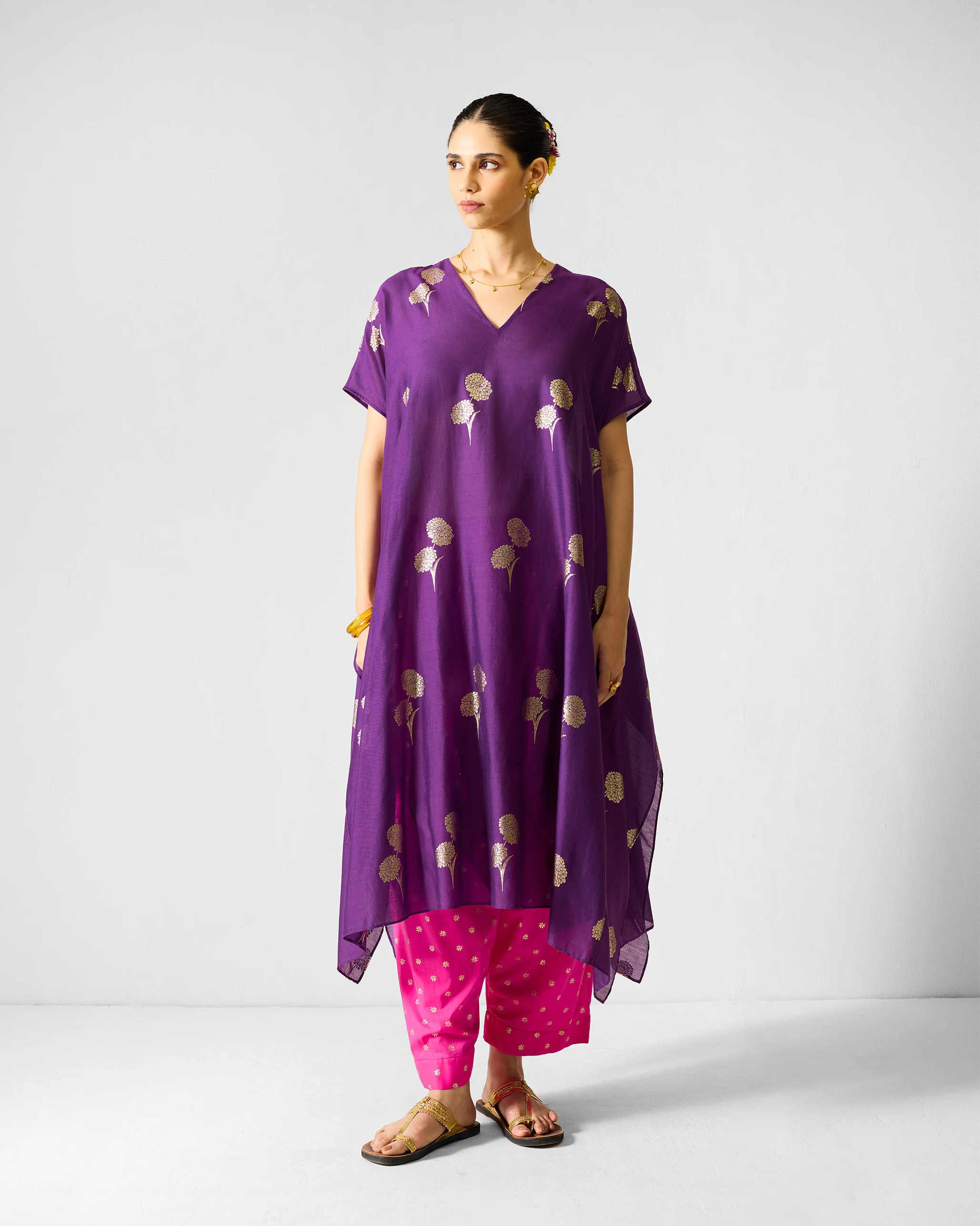 Diu Kurta - Purple & Gold Printed - Image 4