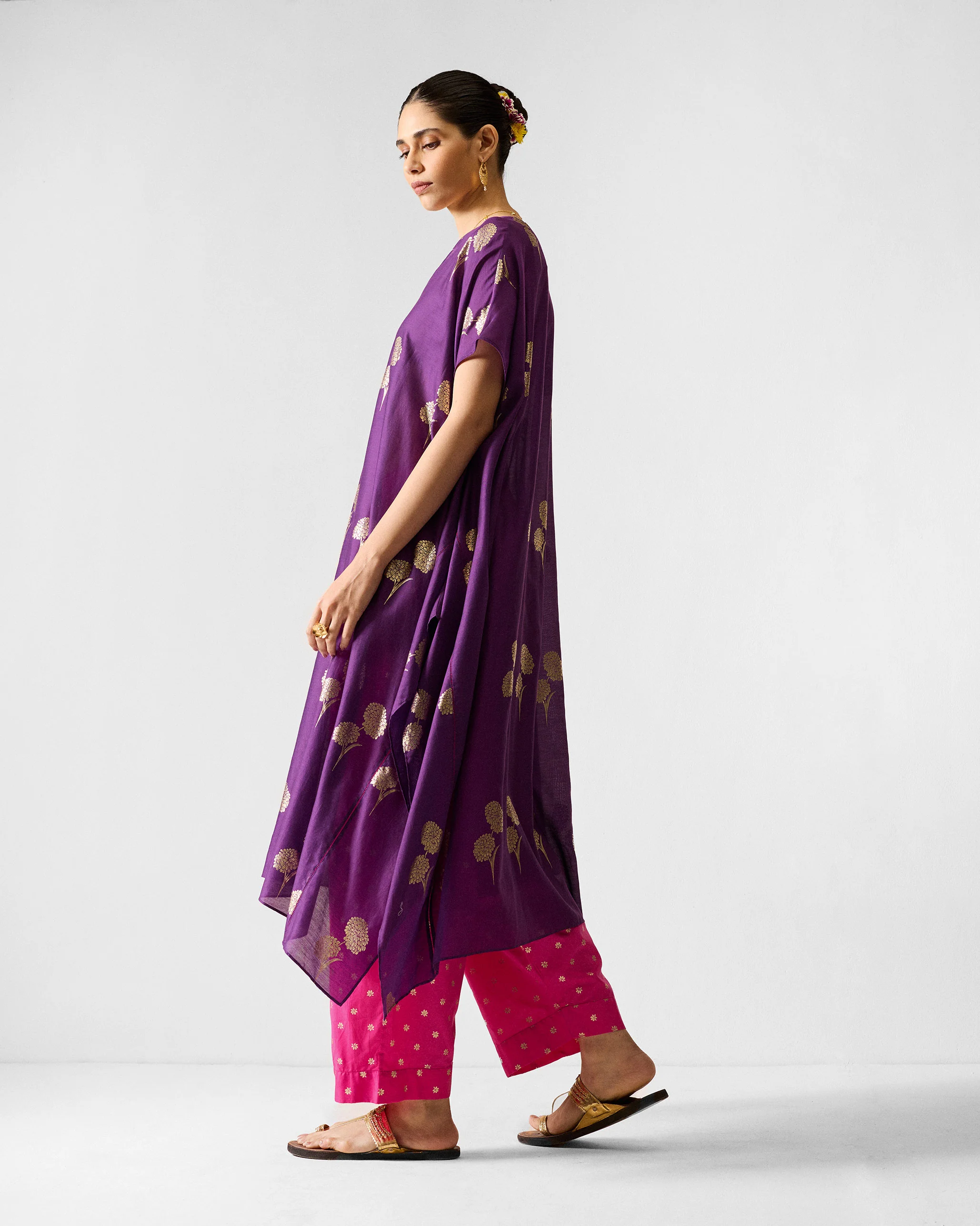 Diu Kurta - Purple & Gold Printed - Image 5