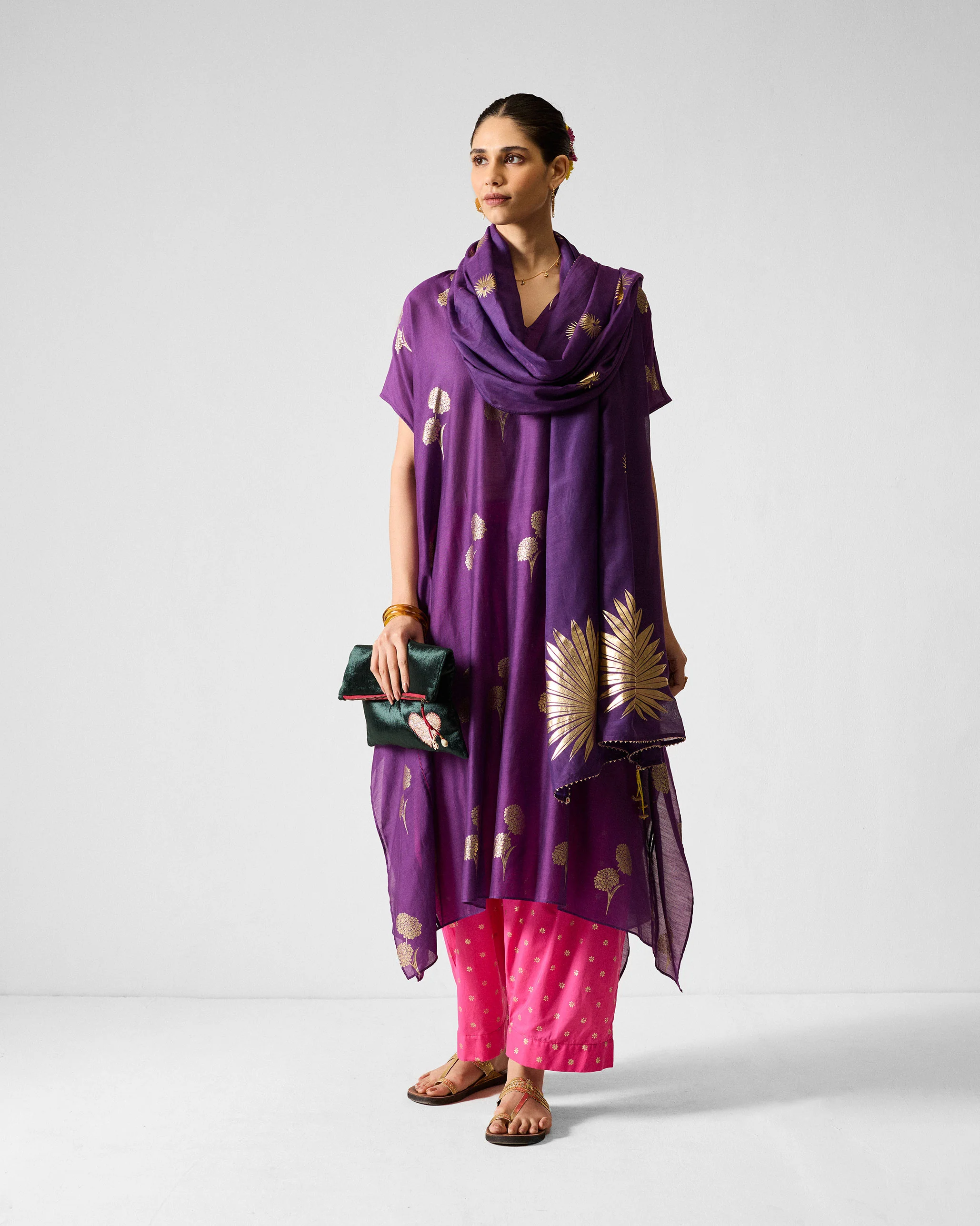 Diu Kurta - Purple & Gold Printed - Image 8