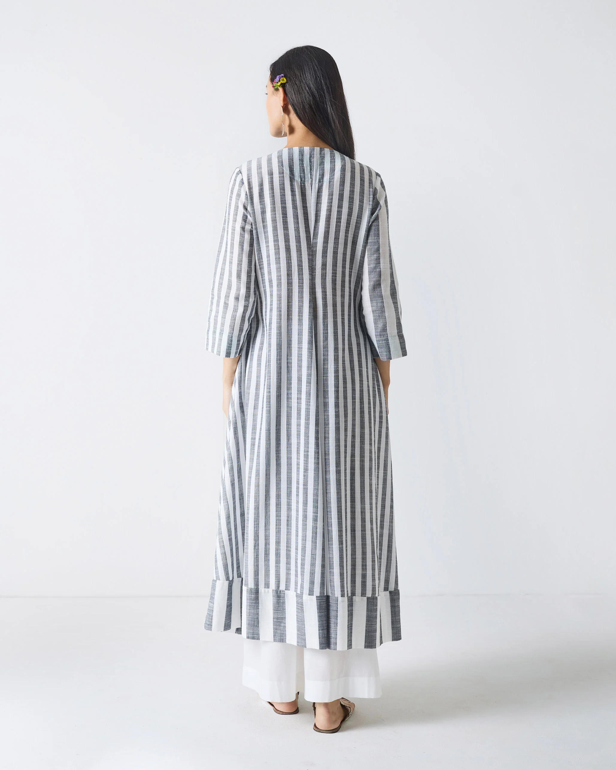 Domino Kurta - Charcoal & White Stripes - Image 4