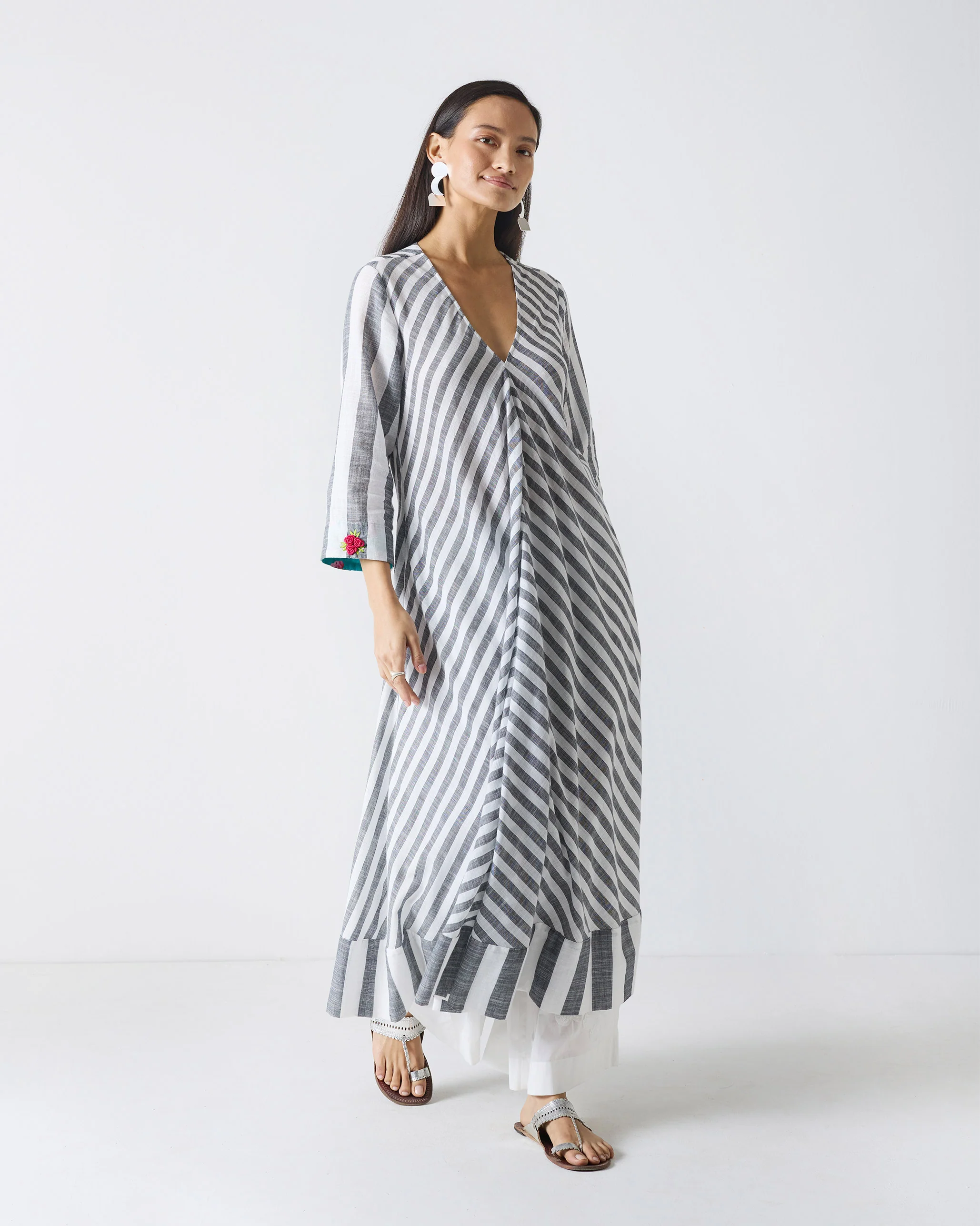Domino Kurta - Charcoal & White Stripes - Image 5