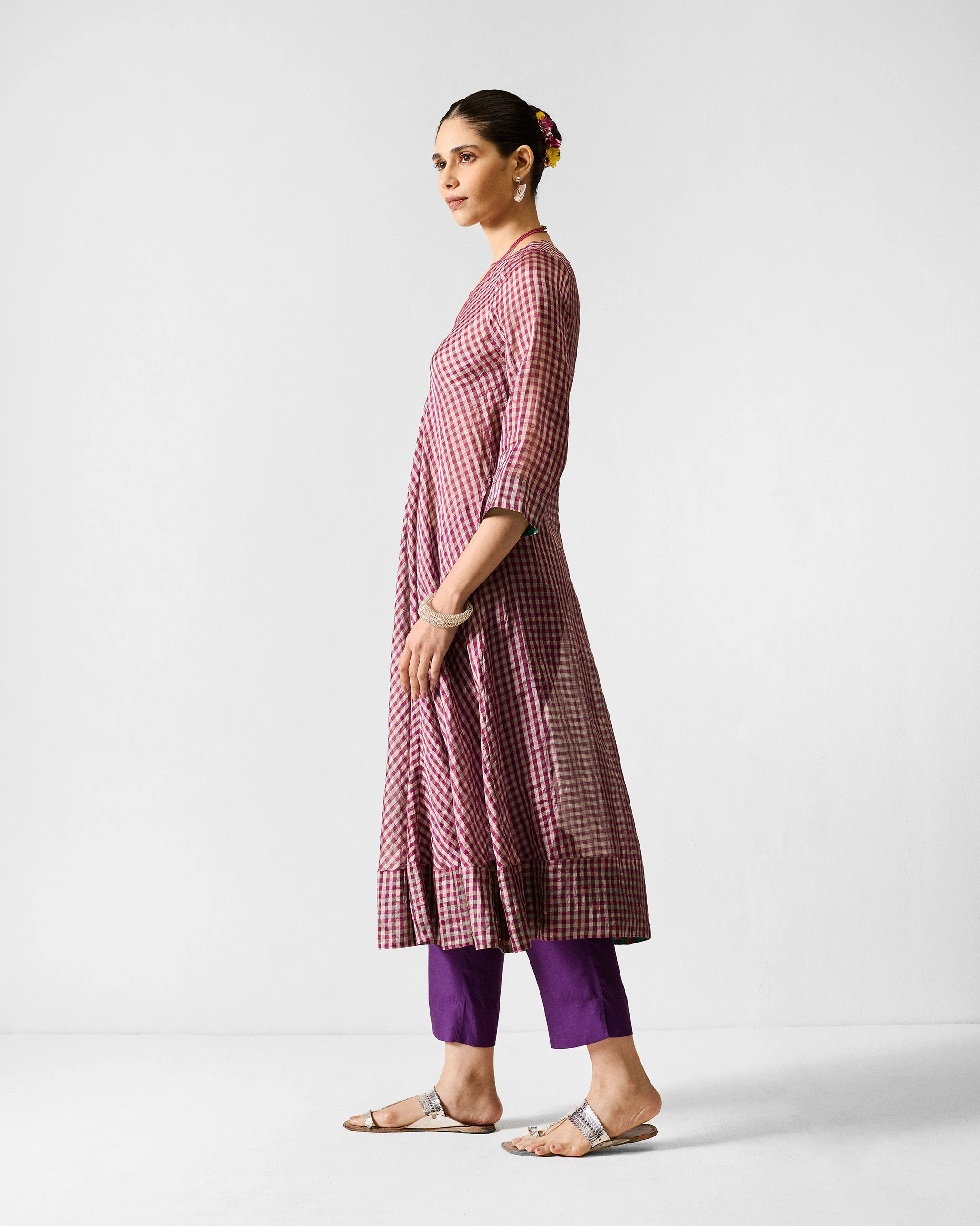 Domino Kurta - Purple & Silver Checks - Image 2