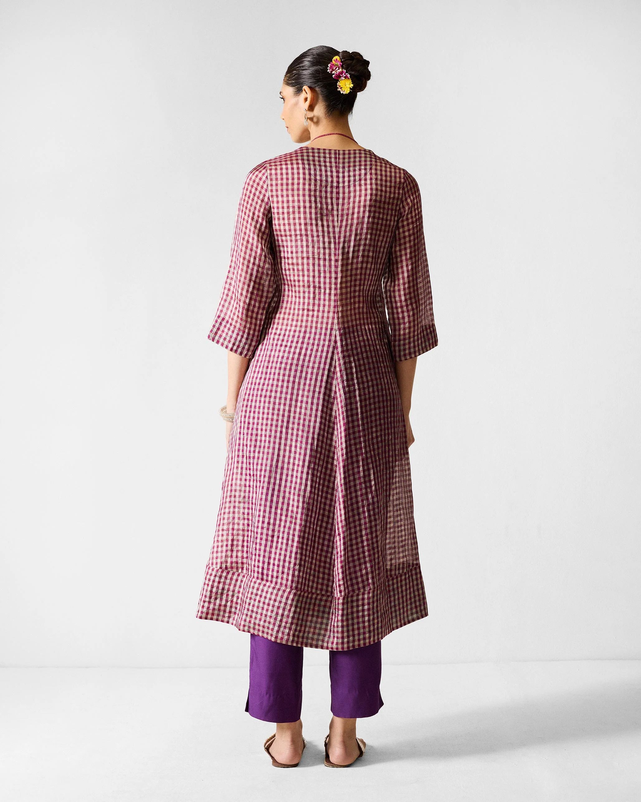 Domino Kurta - Purple & Silver Checks - Image 4