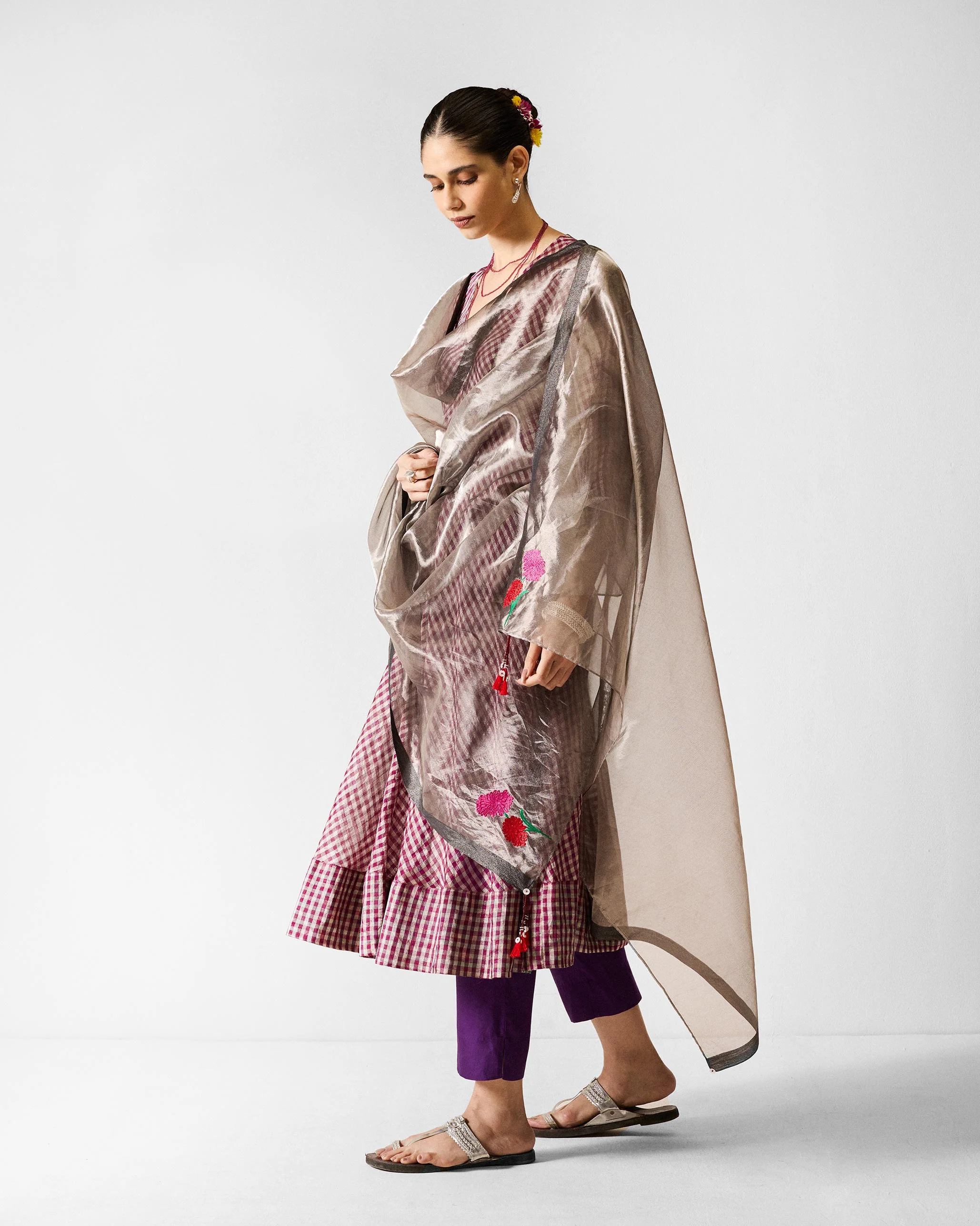 Domino Kurta - Purple & Silver Checks - Image 5