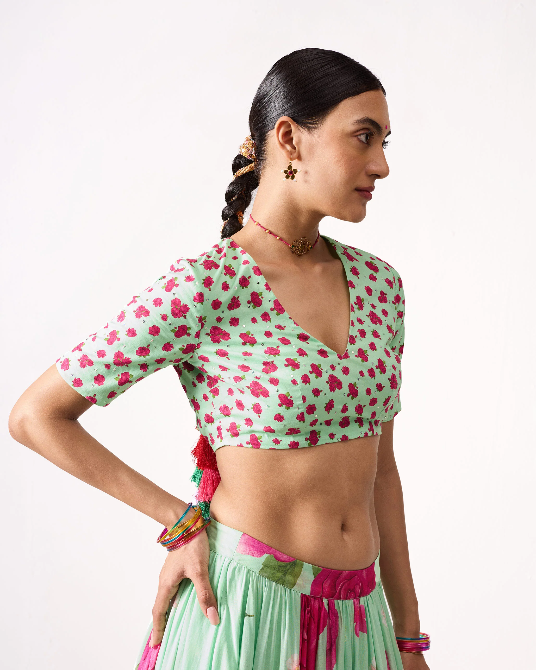Dori Blouse - Sea Blue & Fuchsia Embroidered - Image 2