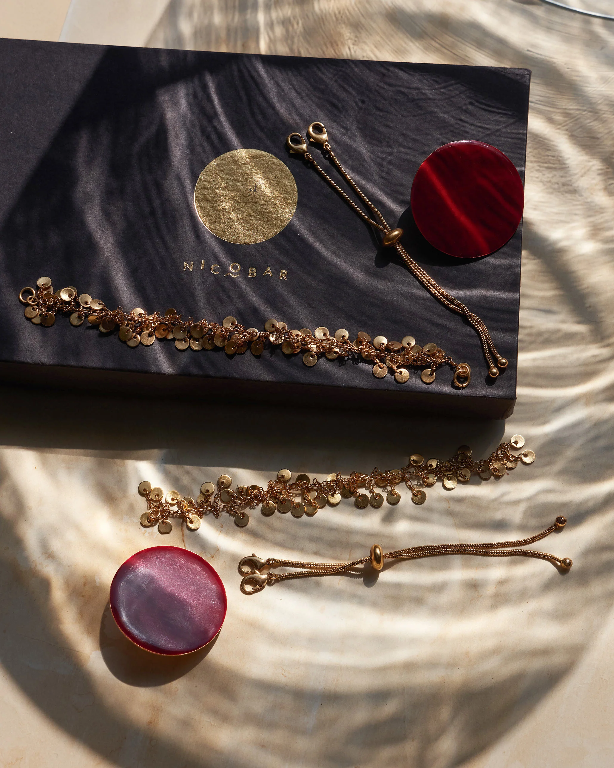 Dot Earrings & Jhilmil Ear Chain - Red & Gold - Image 2