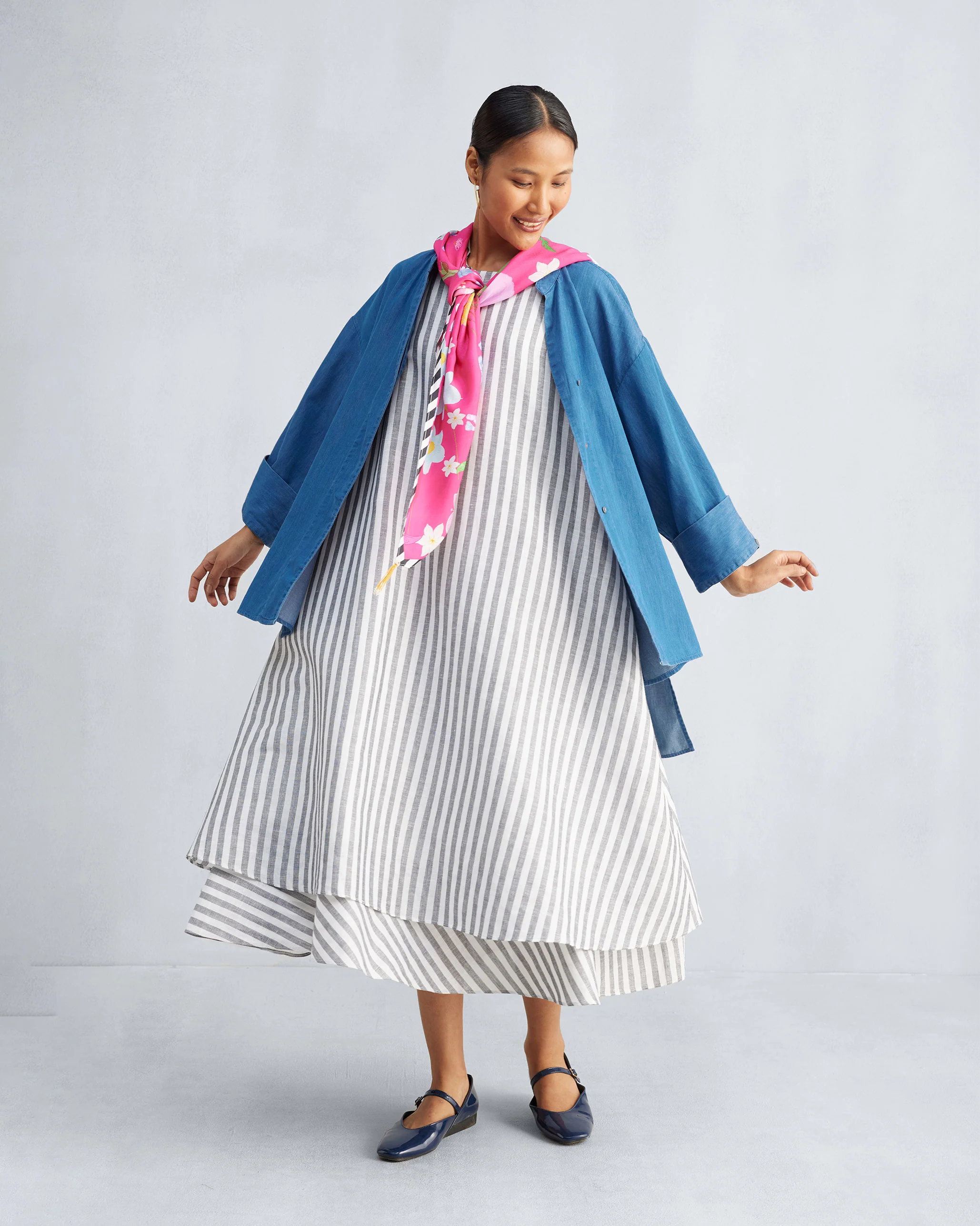 Double Layer Dress - Charcoal & White Stripes - Image 10